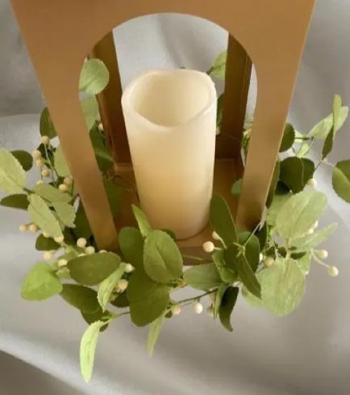 Gold Lantern Centerpiece With LED Candle Faux Greenery With Berries 15″X10″