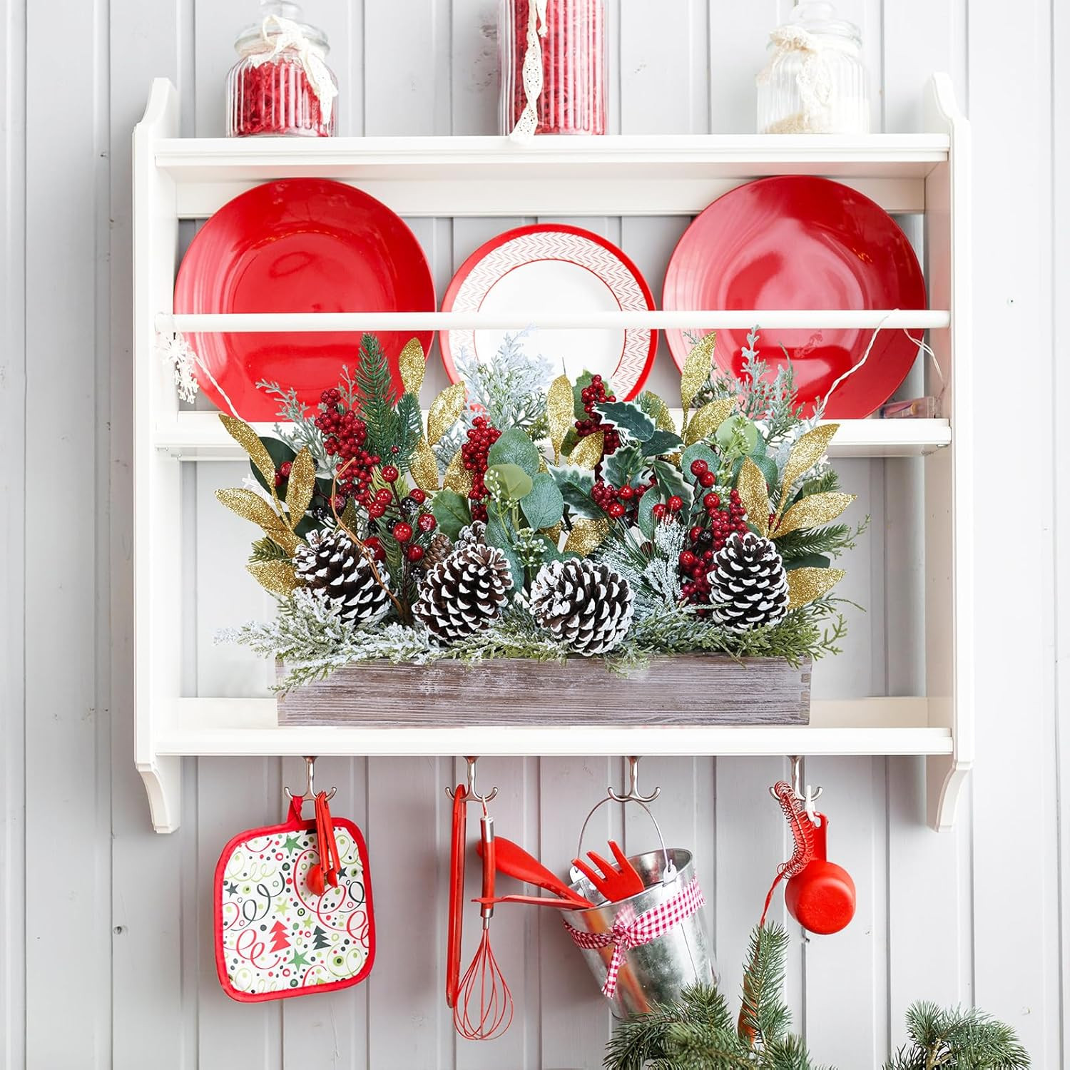 Bulk Rustic Christmas Floral Picks and Pine Cones in Wooden Box – Holiday Table