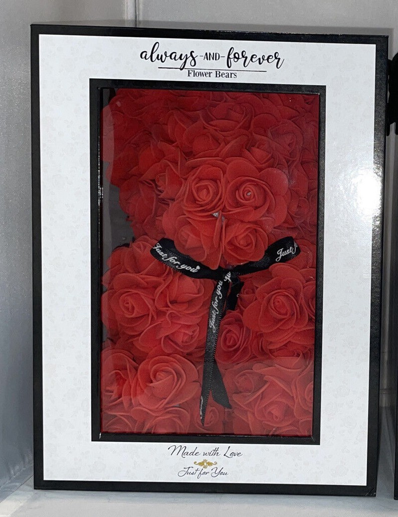 Always And Forever Flower Red Rose Bear With Box Artificial Flowers NEW
