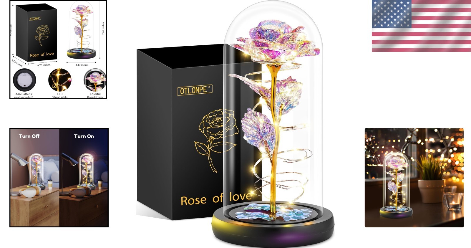 Charming Colorful Rose Flower Lamp – Cordless Decor & Constant Reminder of Love
