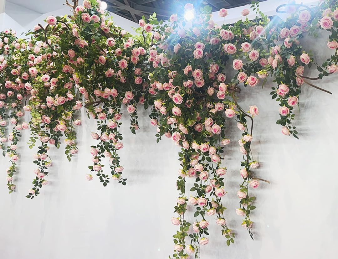 2Pcs 12Ft Bendable Artificial Flower Garland Faux Rose Vine Hanging Floral Garla
