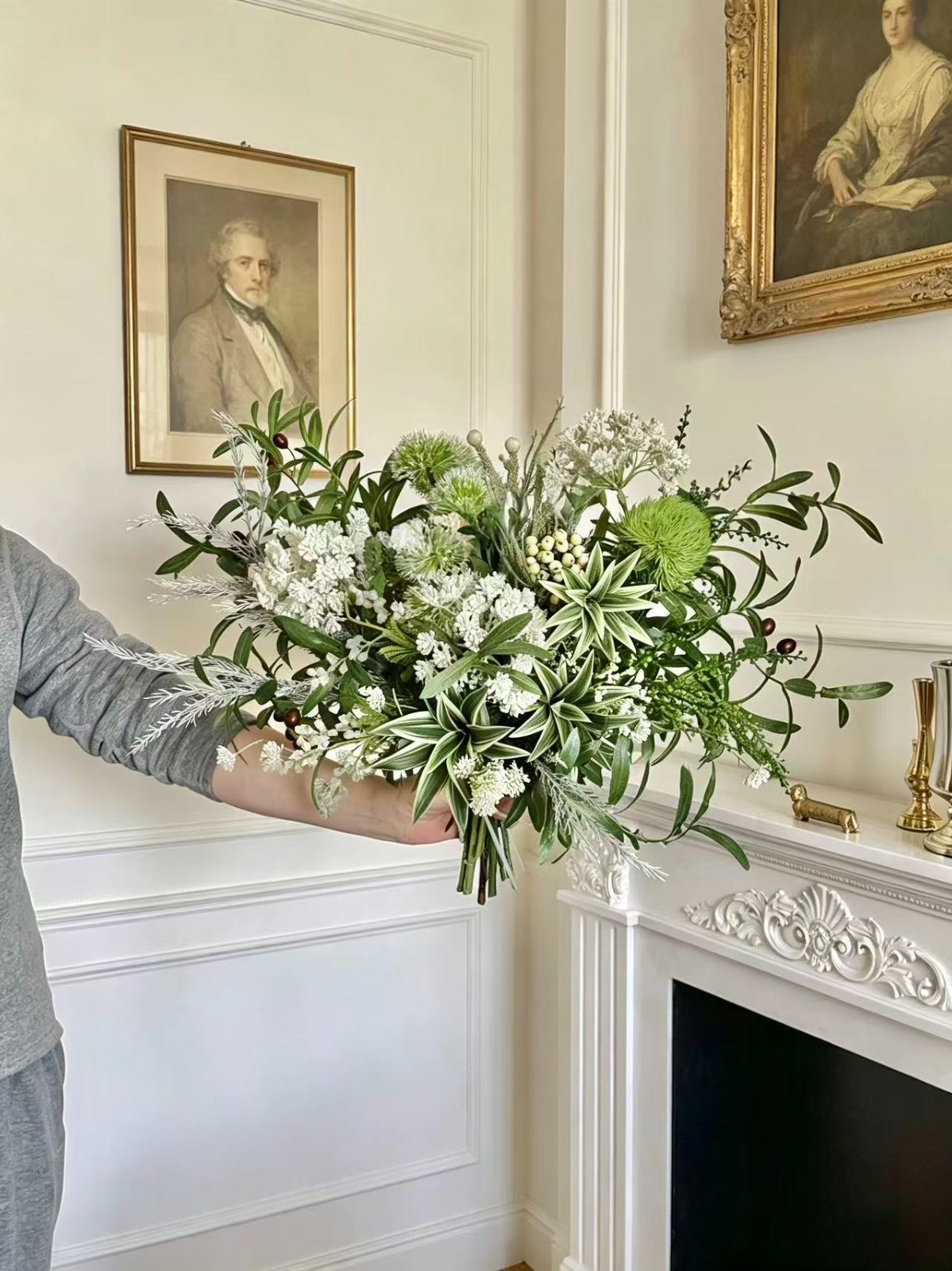 French Country White Green Floral Arrangement Luxury Home Decor