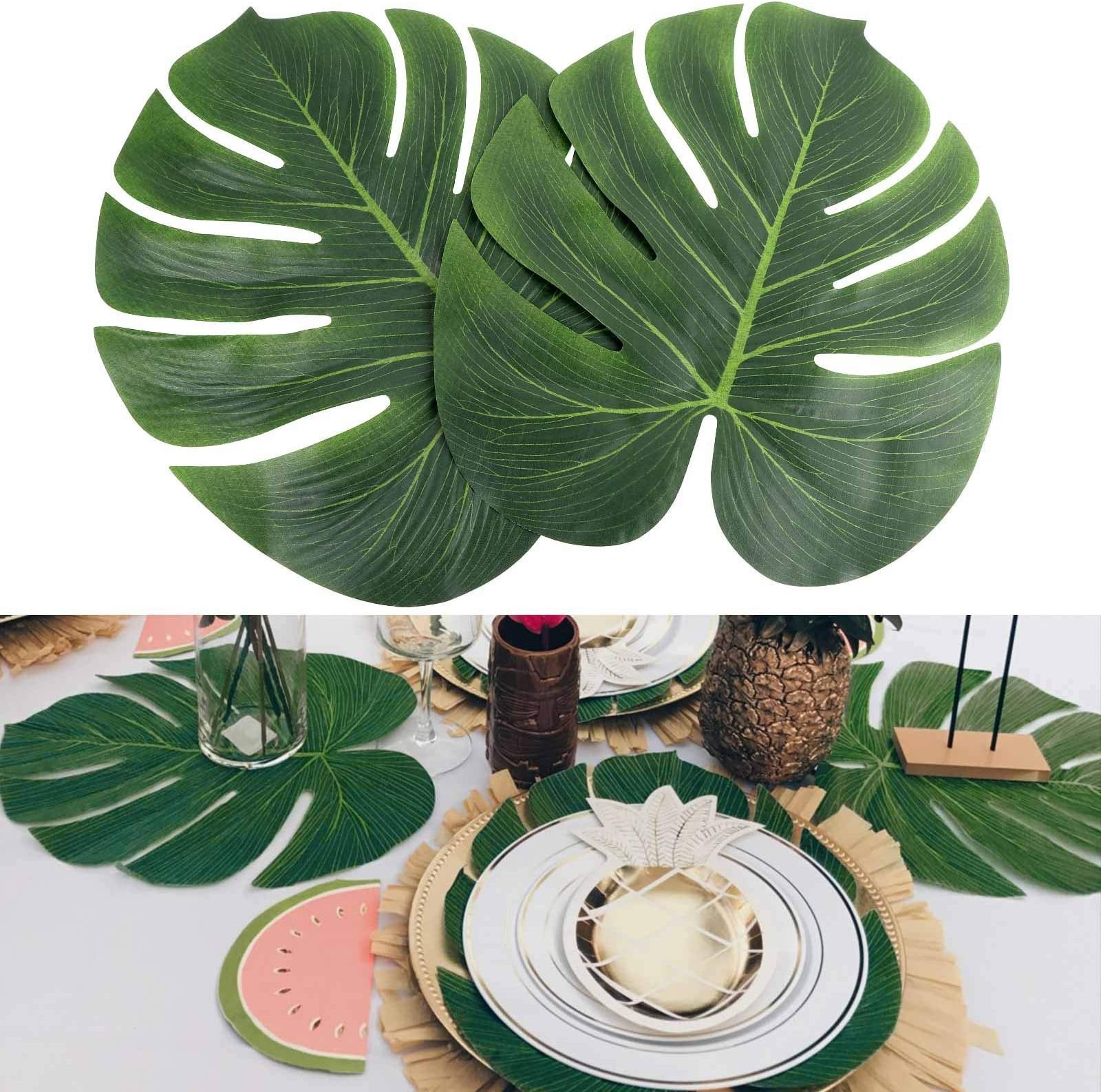 AerWo 48 Pcs Palm Leaves, Artificial Tropical Monstera Fake Leaves, Fake Palm…