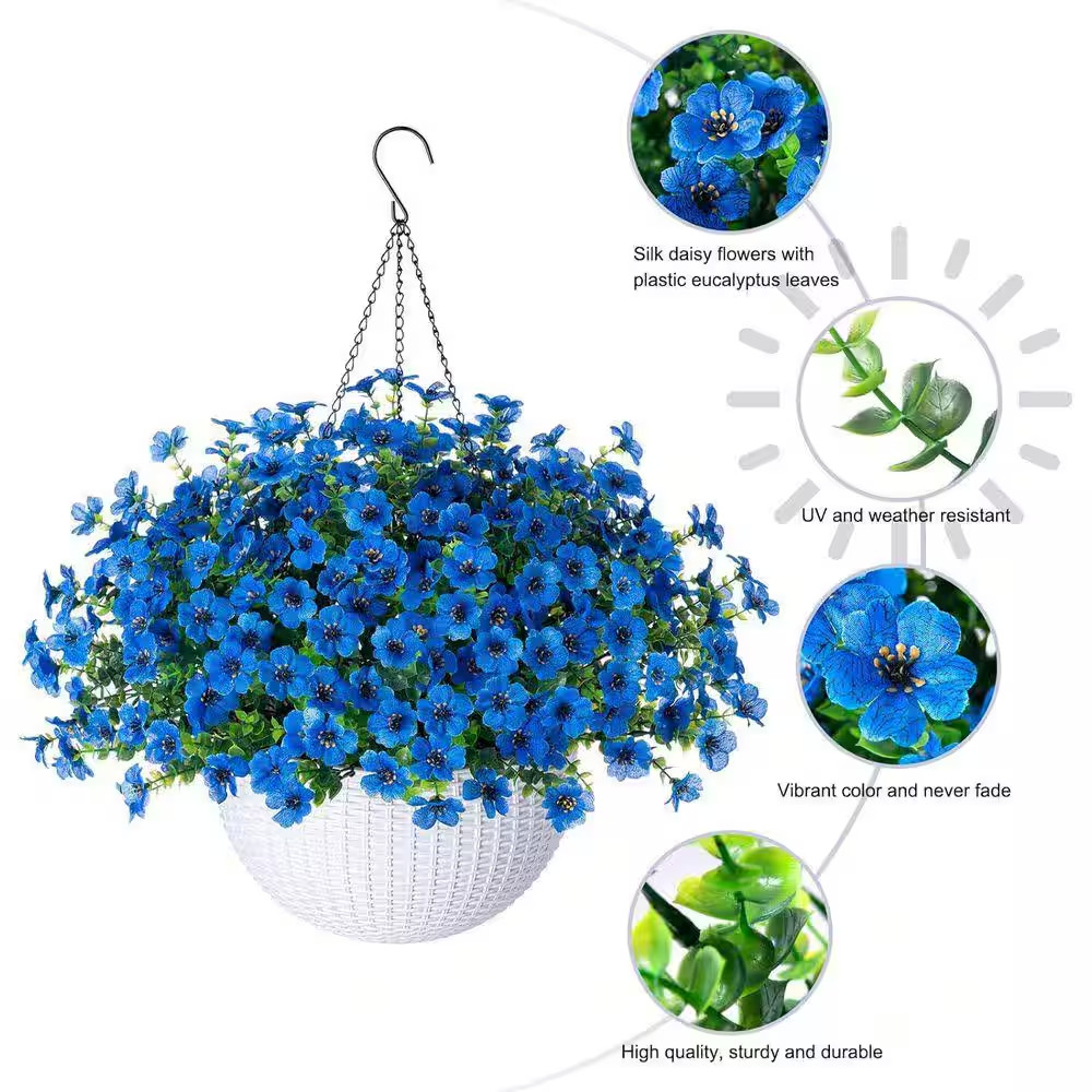 17 In. H Artificial Hanging Silk Orchid Flowers in Basket, Outdoor Indoor Patio