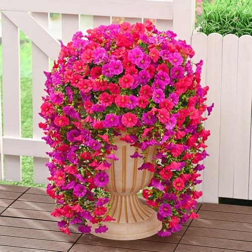 2 Packs Look Real Artificial Flowers for Outdoors, 2 packs Fuchsia+rose Red