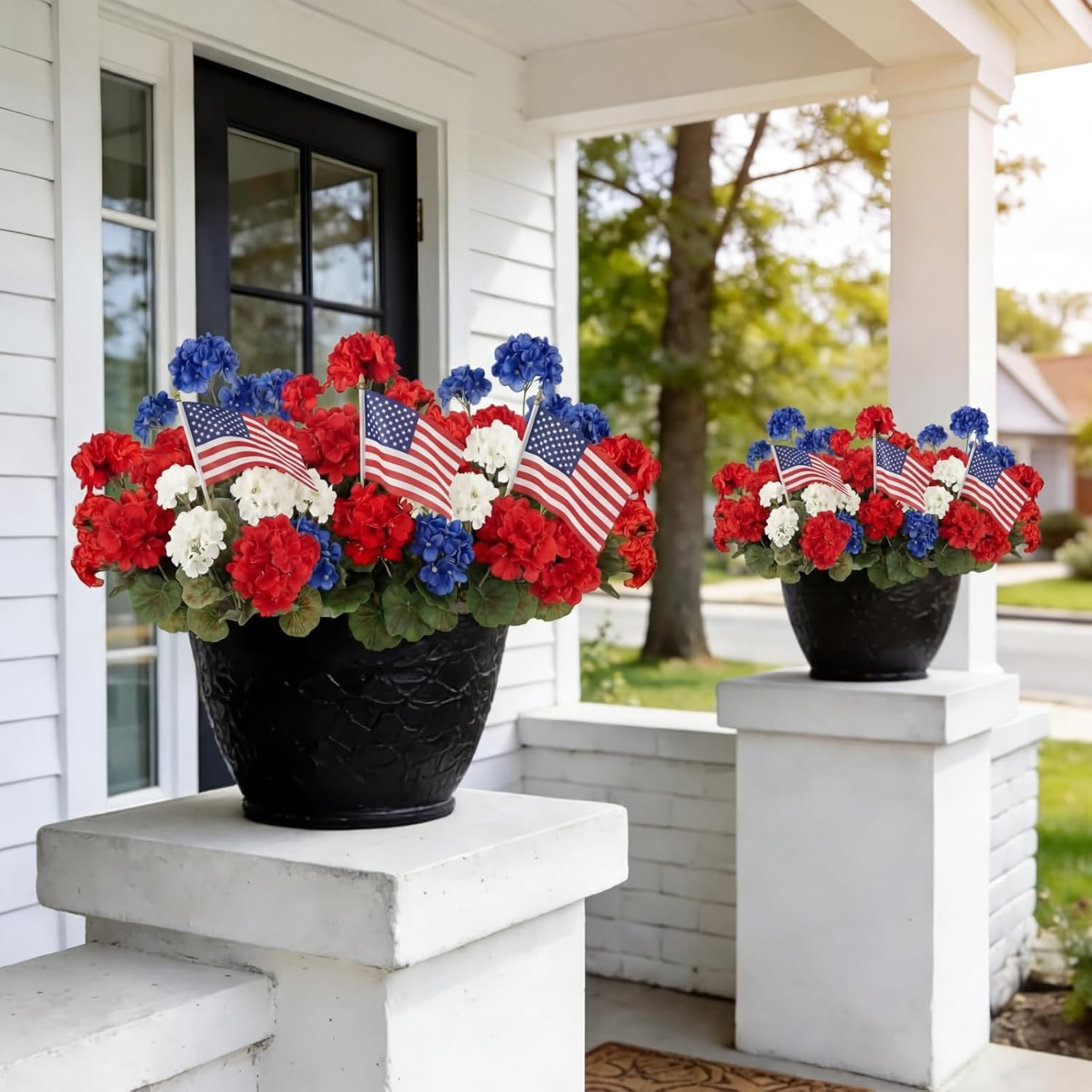 Norme 12 Stems Red White Blue Artificial Flower for Outdoor Porch 4th of July Pa