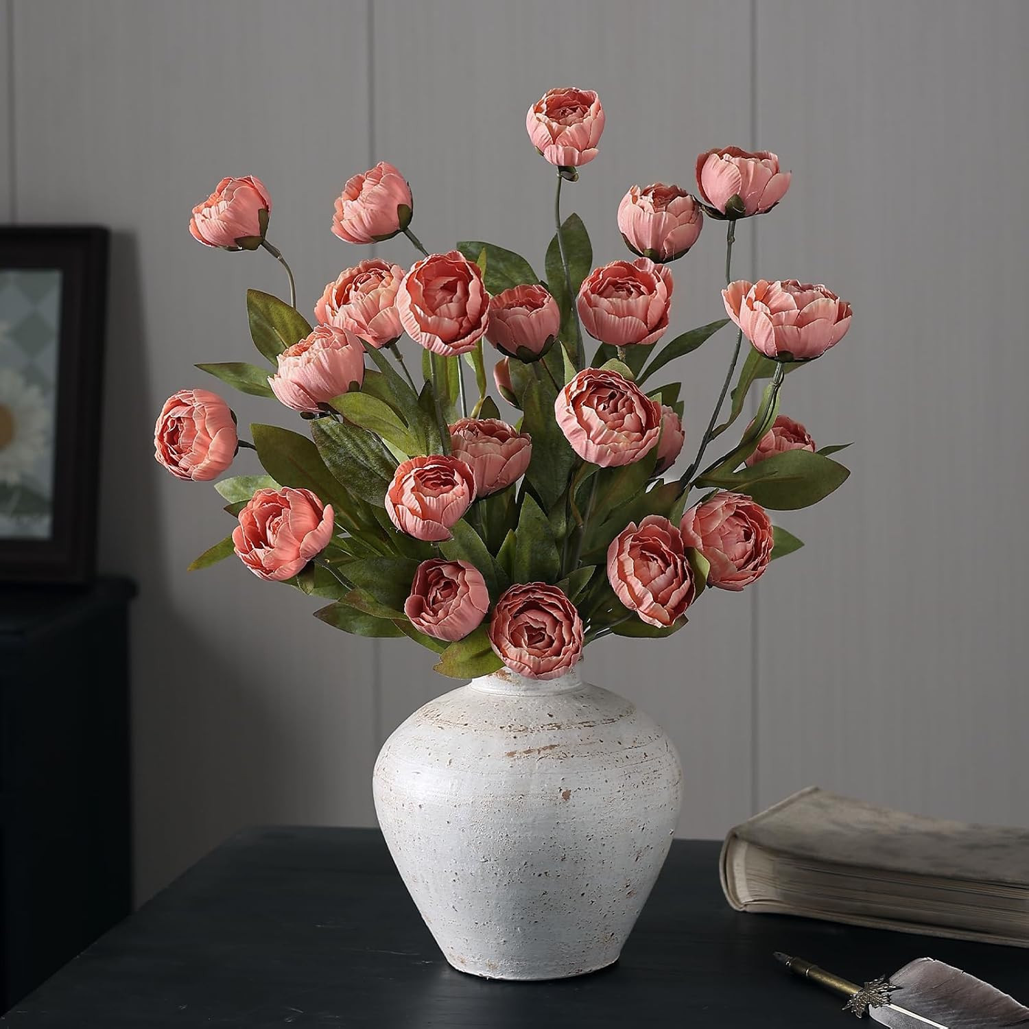 12 Pcs Faux Silk Peony Artificial Flowers for Vase -27″, Bulk Fake Peonies Branc
