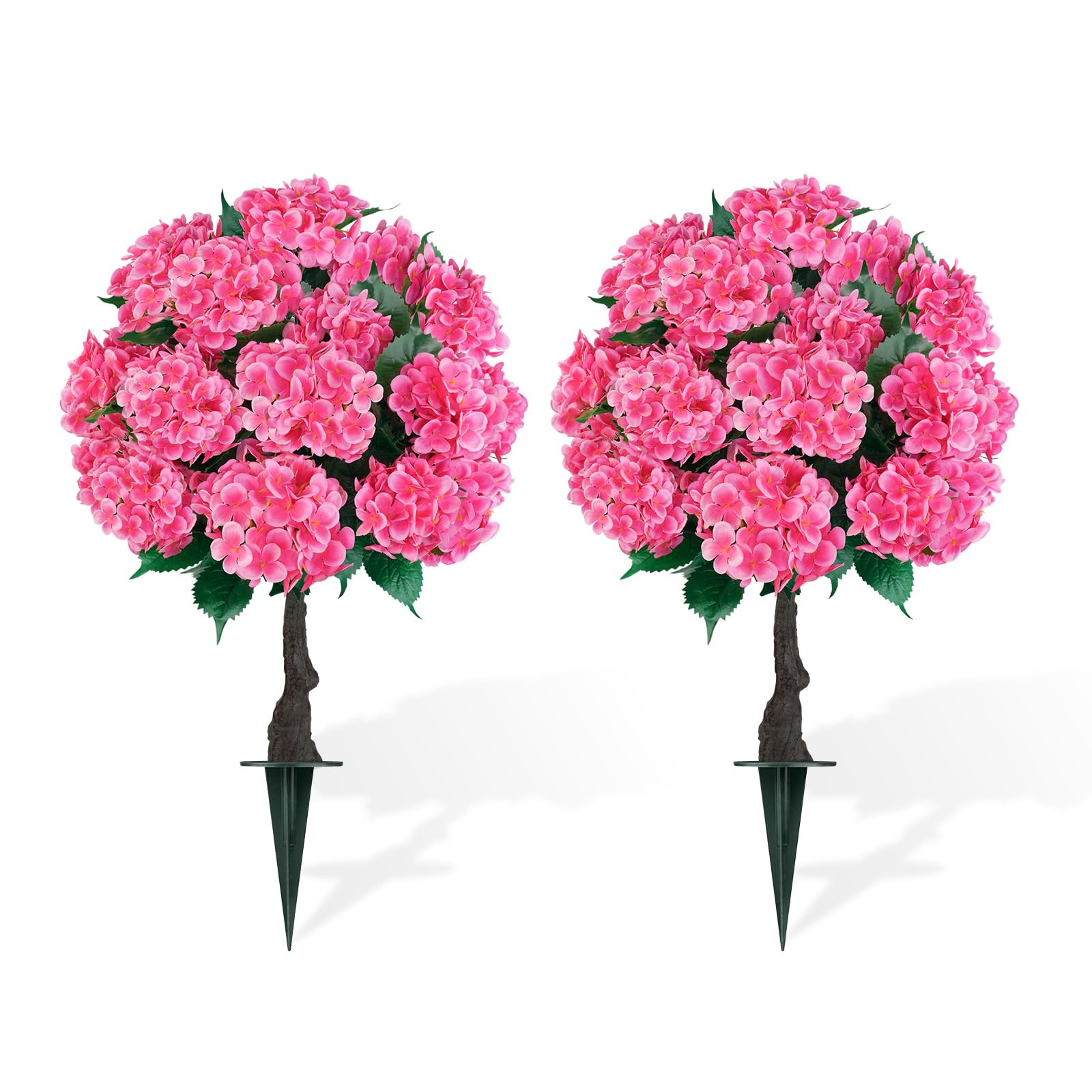 Artificial Topiary Ball Tree with Pink Hydrangea, Set of 2 UV Resistant Shrub…