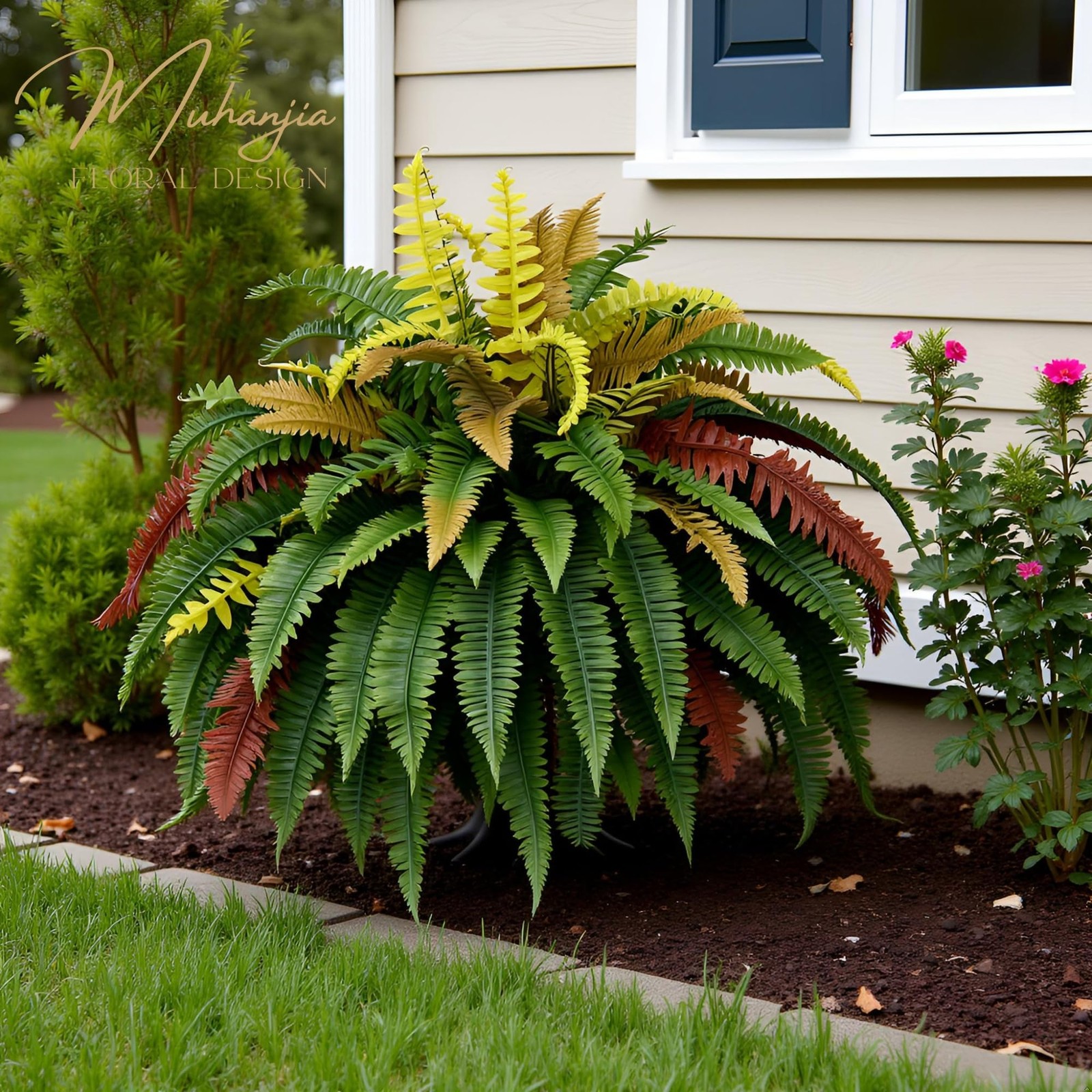 50” Silky Artificial Boston Fern, 128 Fronds Large Hanging Plants for Outside…