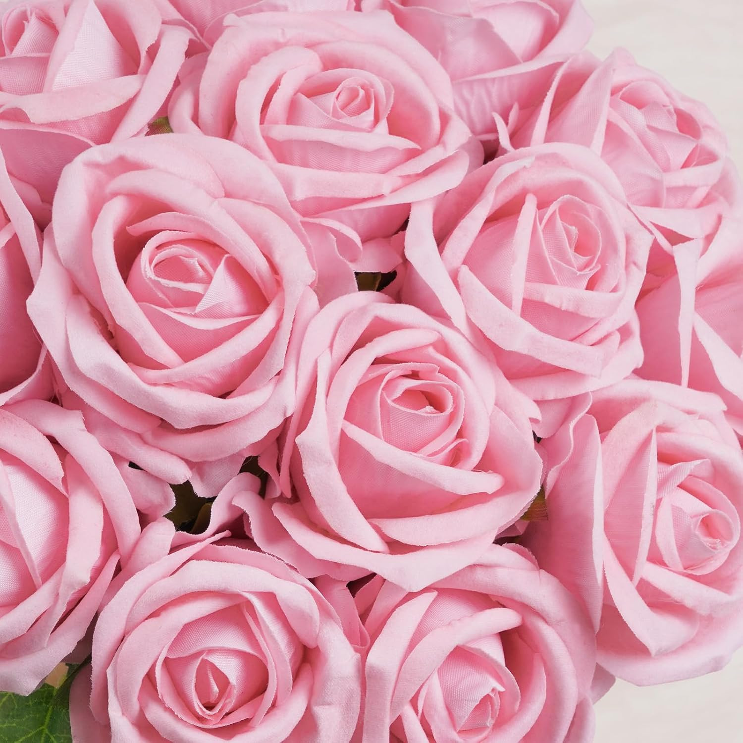50 Pcs Pink Roses Artificial Flowers, Real Touch Velvet Roses Bouquet Fake Flowe