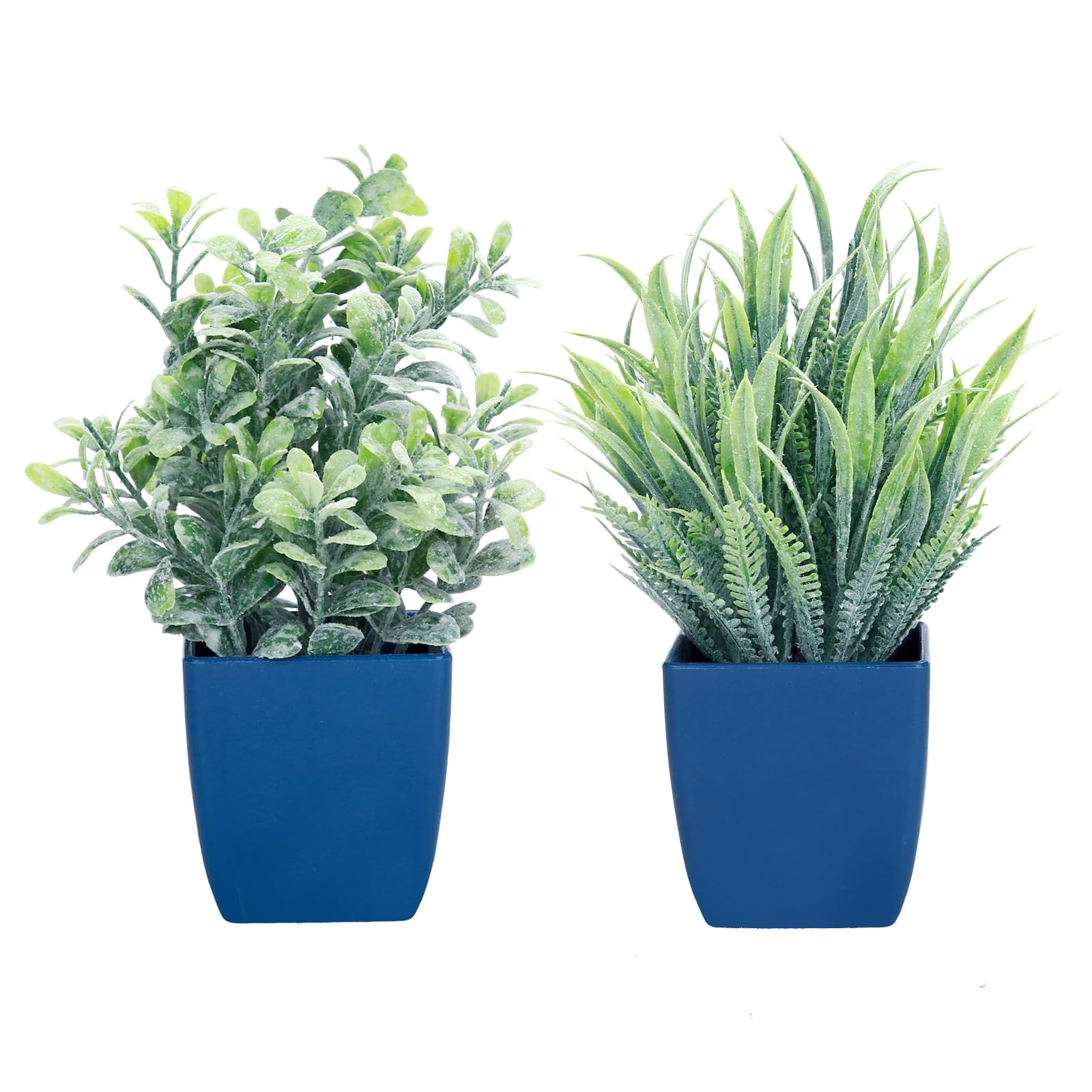 2 PCS Small Fake Plants In Blue Pot Artificial Eucalyptus Rosemary Decor