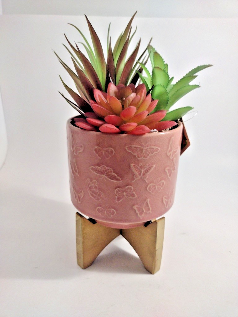 Faux Plant Mini Succulent Flowers & Hyrengea in Ceramic Pot 4″ Pot Set Of 2