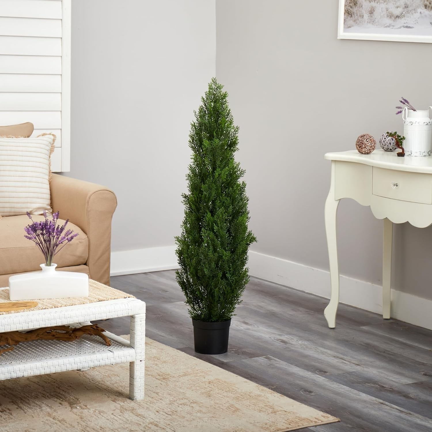 4ft Faux Cedar Tree with Nursery Planter – UV Resistant Artificial Pine with …
