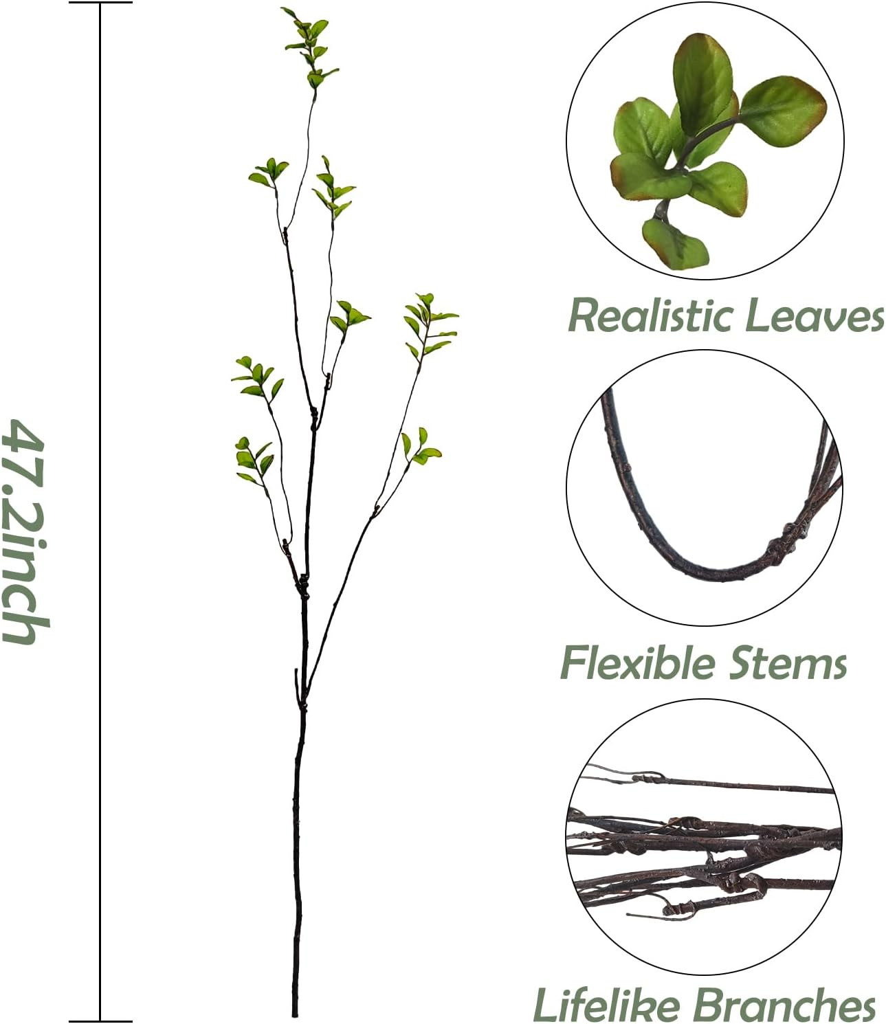 4 Pcs Artificial Ficus Branches Faux Eucalyptus Stems, 47.2 Inch Fake Greenery S