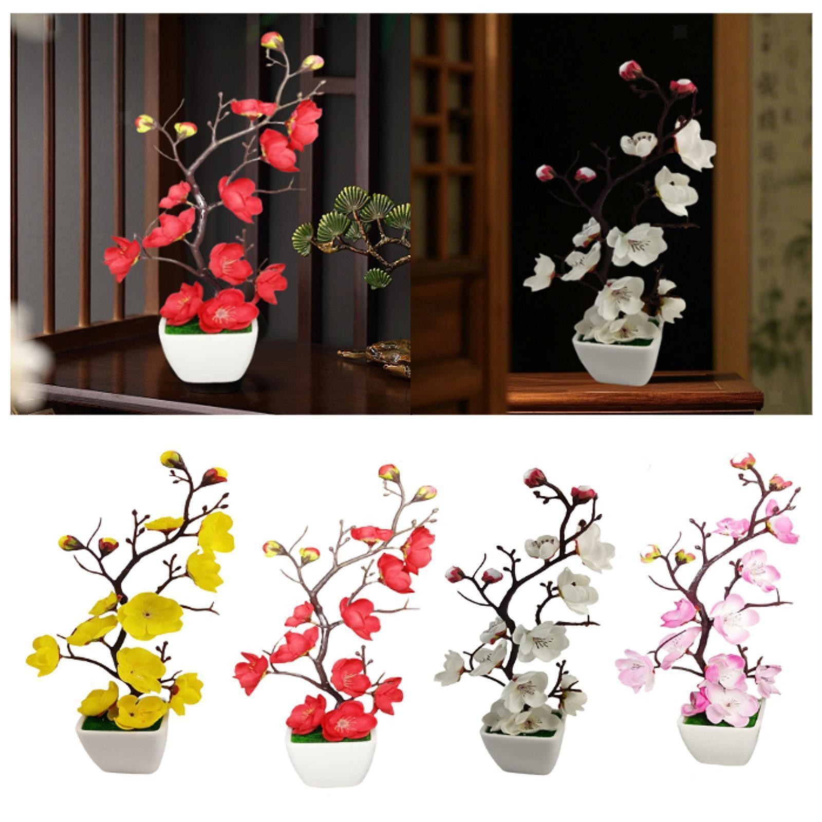 Fake Plant Potted Arrangement Artificial Plum Blossom Bonsai Pot for Garden