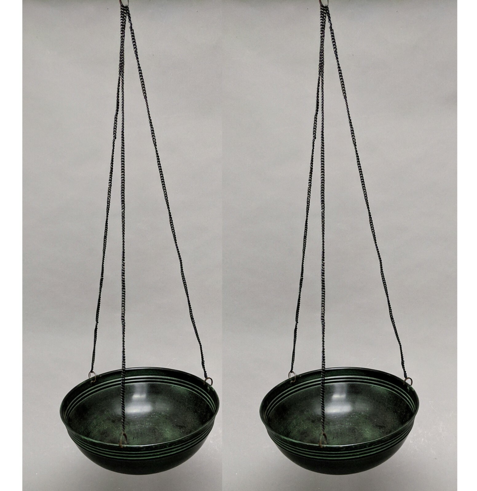 Planter Container Green Hanging 3 Metal Chains 10″Dia 20″High Set of 2