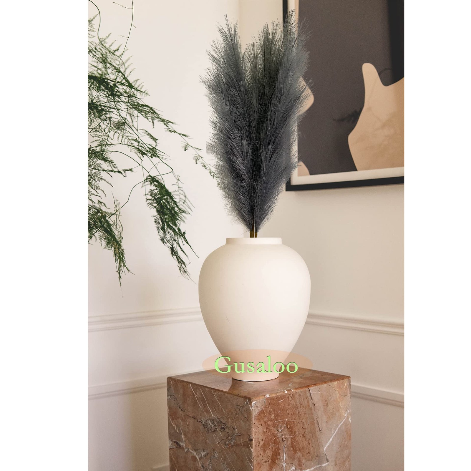 Artificial Faux Pampas Grass Large, 47″/120cm Bundle of 3 Fake Artificial Pam…