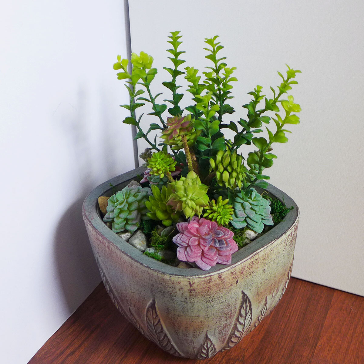 11 Pcs Artificial Fake Succulents Home Flocking Plants With Grass (M40)