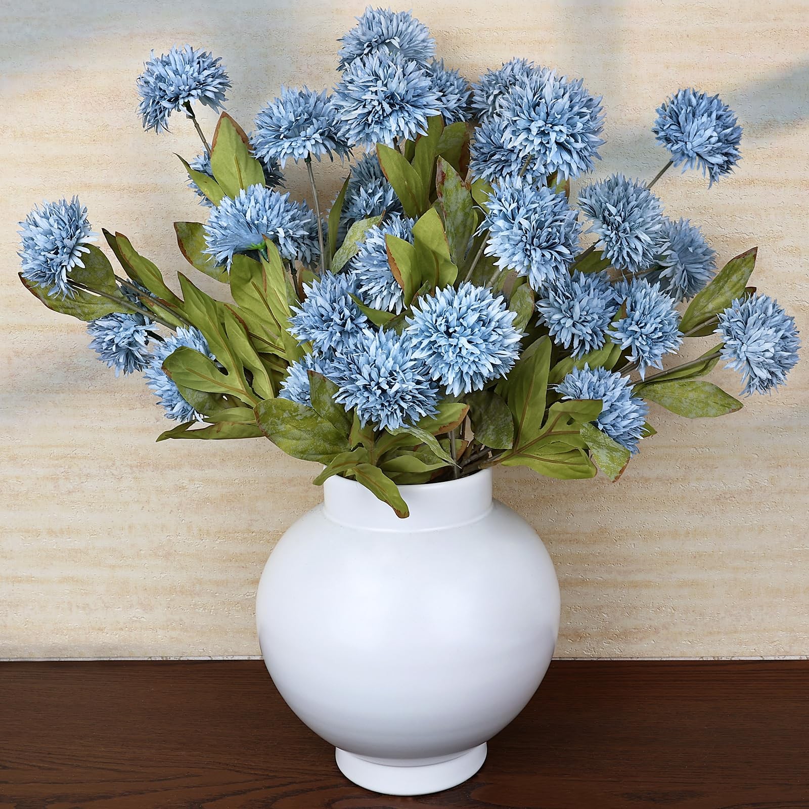 27 PCS Dusty Blue Silk Pompon Mums Artificial Flowers Vase Filler Home Decor