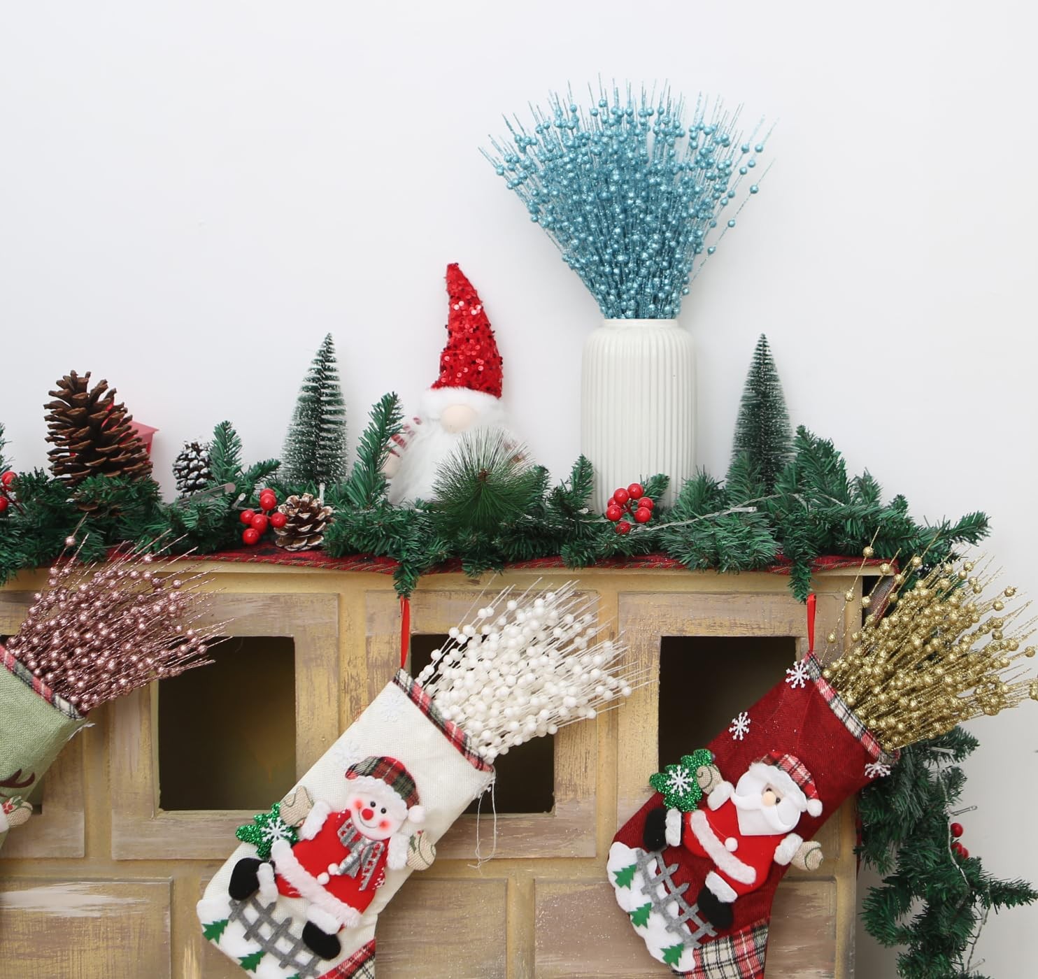 18 Pack Artificial Glitter Stem Ornaments 15.7in Decorative Christmas Picks G…