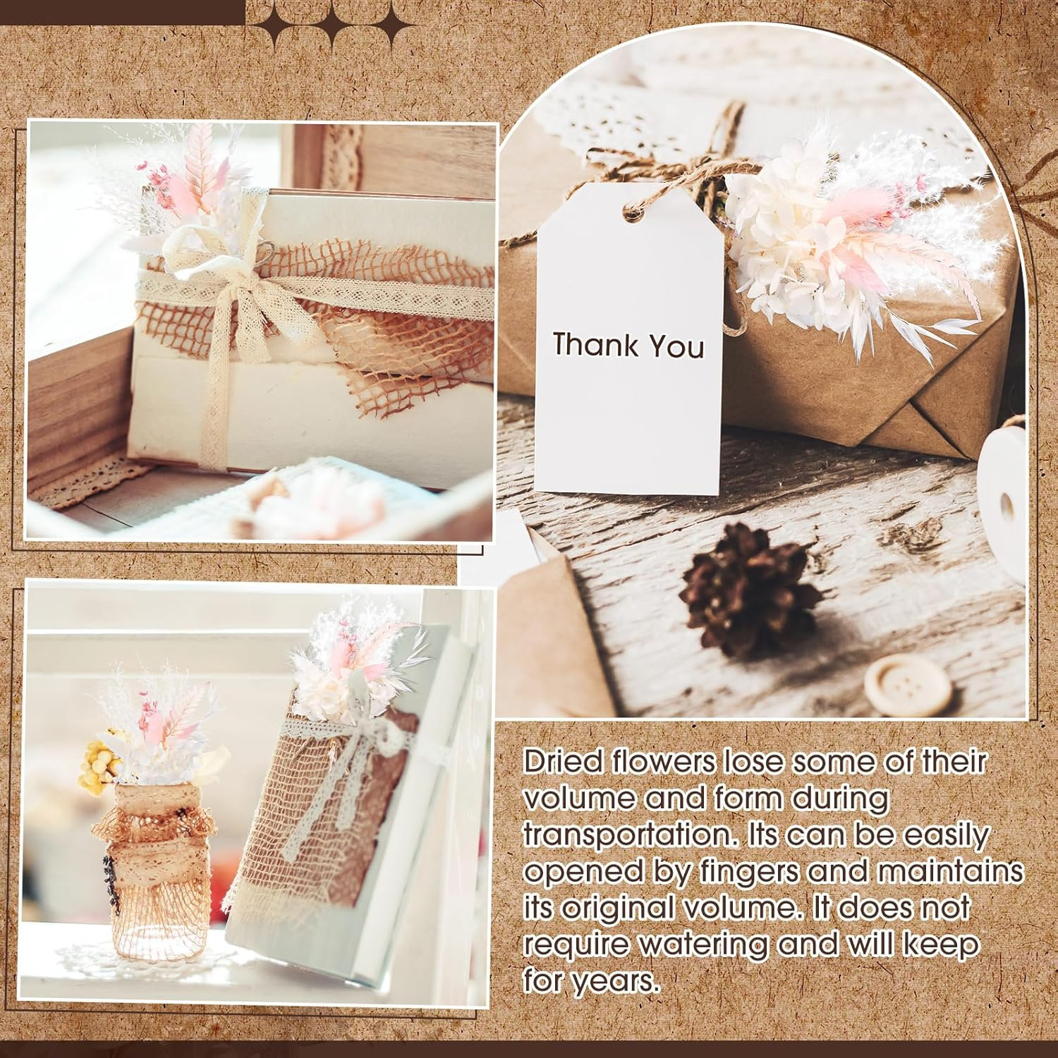 12 Pcs Mini Dried Flower Bouquet for Boho Floral Wedding 6” Small Dry Pampas Gr