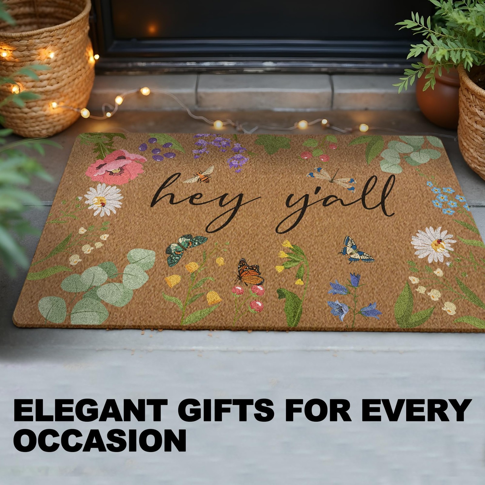 huester Funny Spring Floral Door Mat, Hey Y’all 17x30inch, Flower02