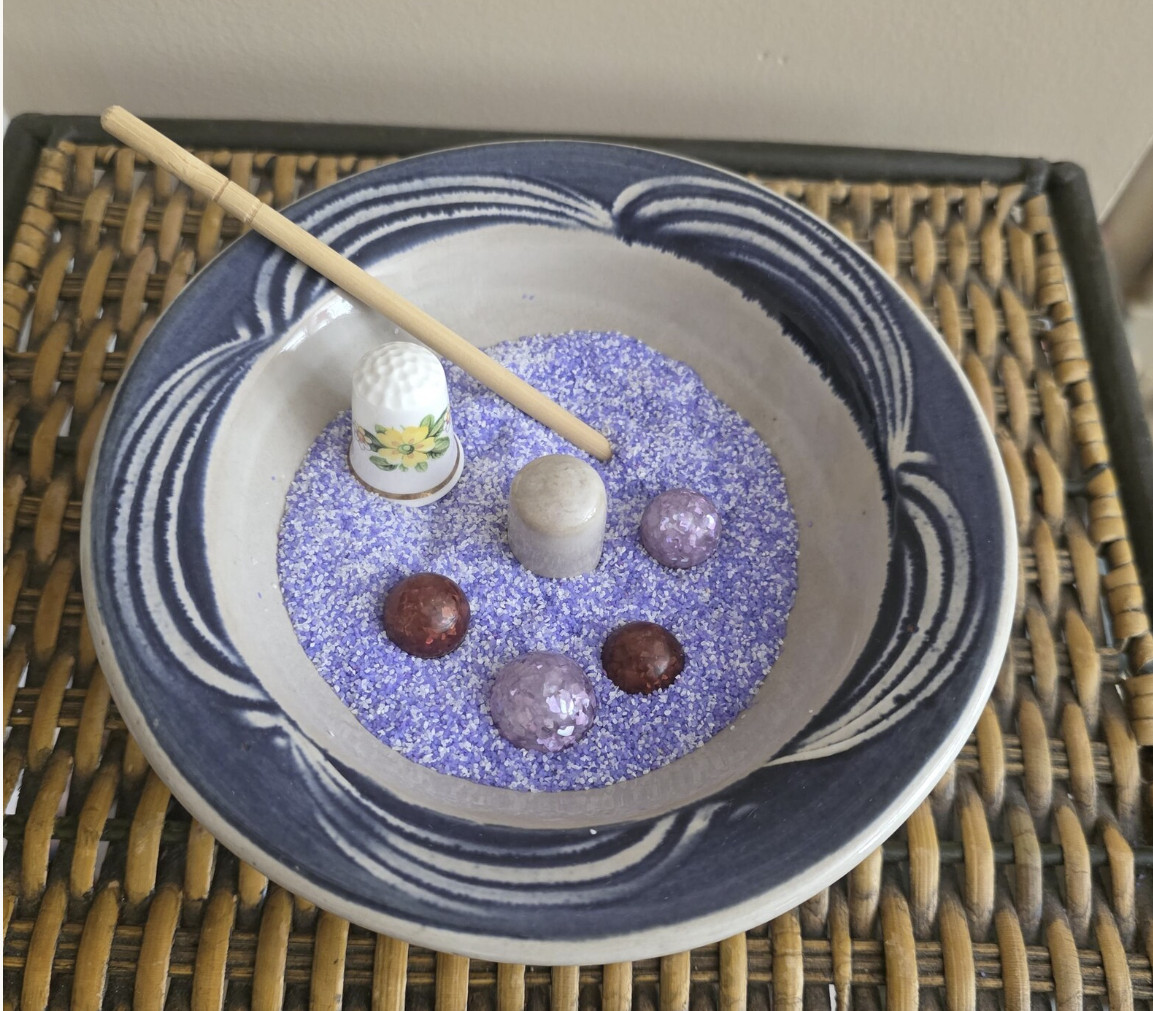 Upcycled apple blossom zen garden