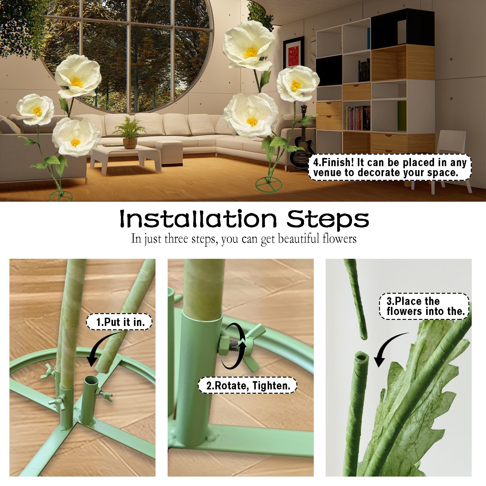 3PCS Giant Artificial Flower 3D Decorative Flowers Waterproof Indoor Outdoor …