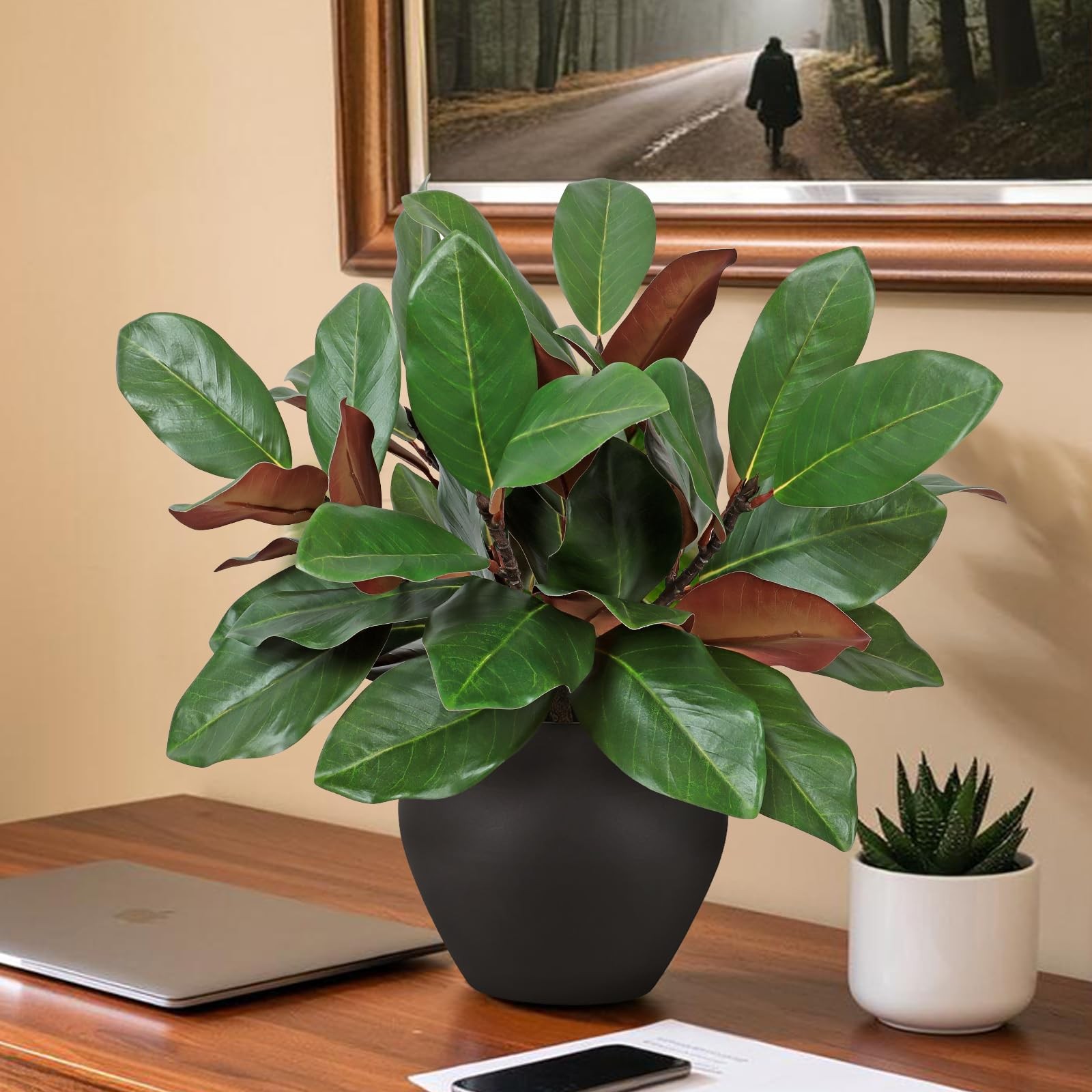 6 Pcs Artificial Magnolia Leaves Branches 18inch Faux 3D Real Touch Magnolia …