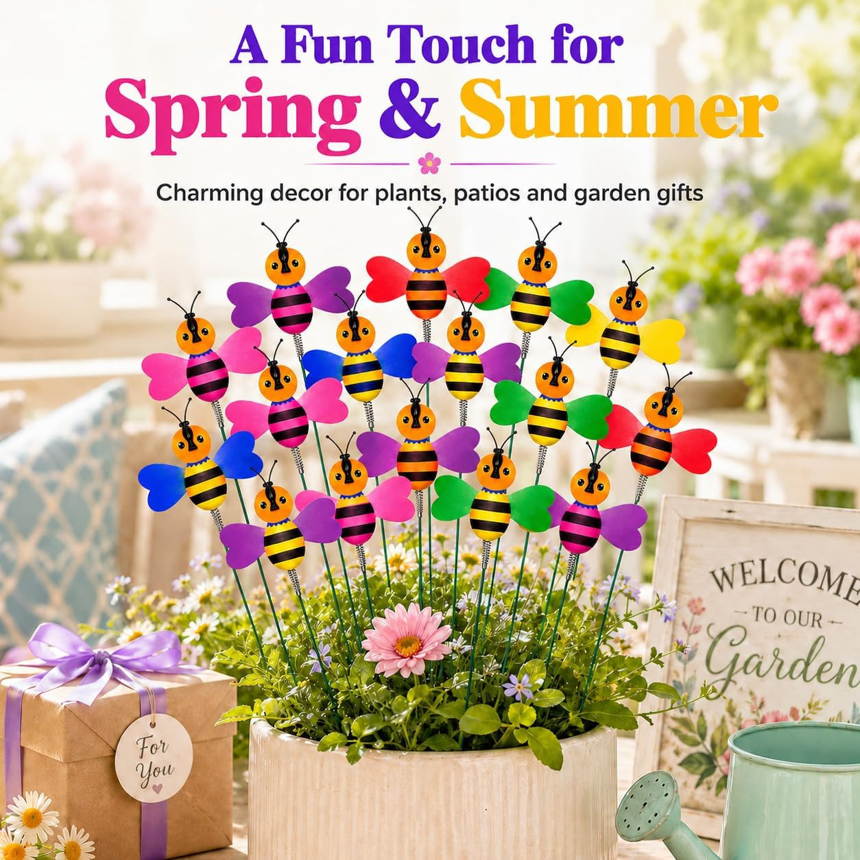 Fake Bee Garden Stake 30PCS – Colorful Flower Pot Decoration, Party Decor, Birth