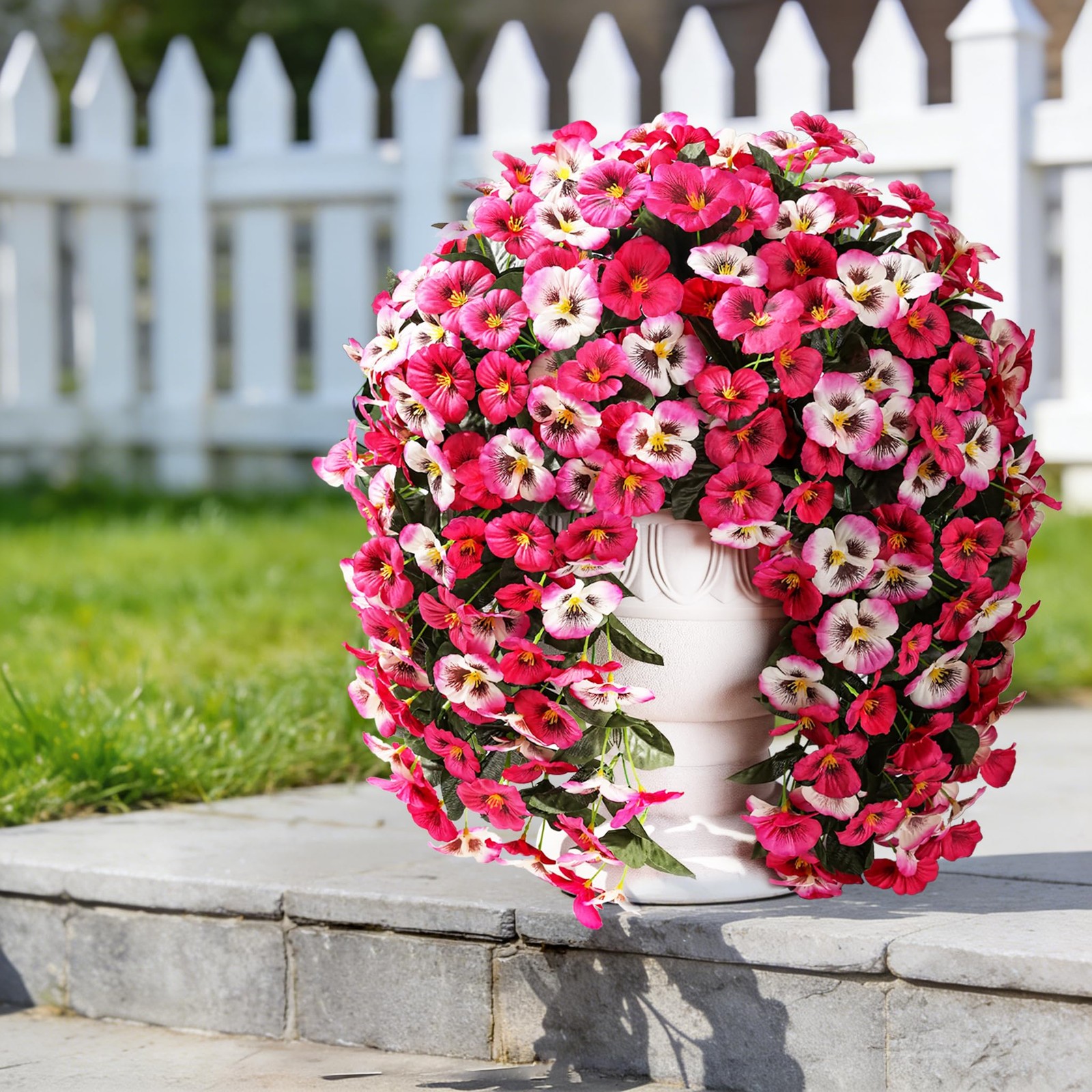 Artificial Flowers for Outdoors, 2pcs Faux Silk Pansies Flowers UV Resistant …