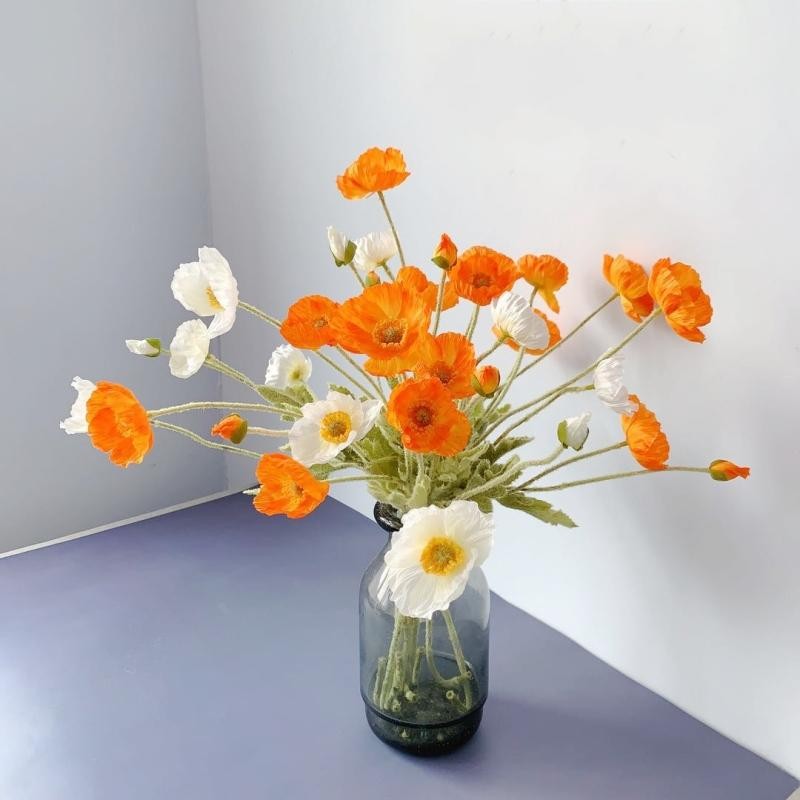 Artificial Silk Poppy Flowers Long Stem Wedding Party Home Decor Bouquet