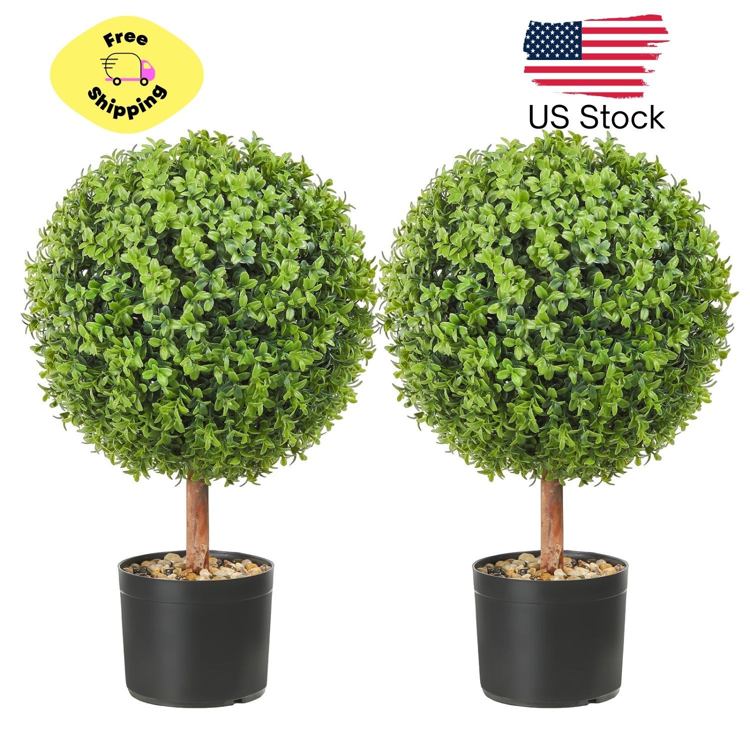 Faux Boxwood Topiary Trees,24 inch Height (Set of 2),Spherical Synthetic Topiary