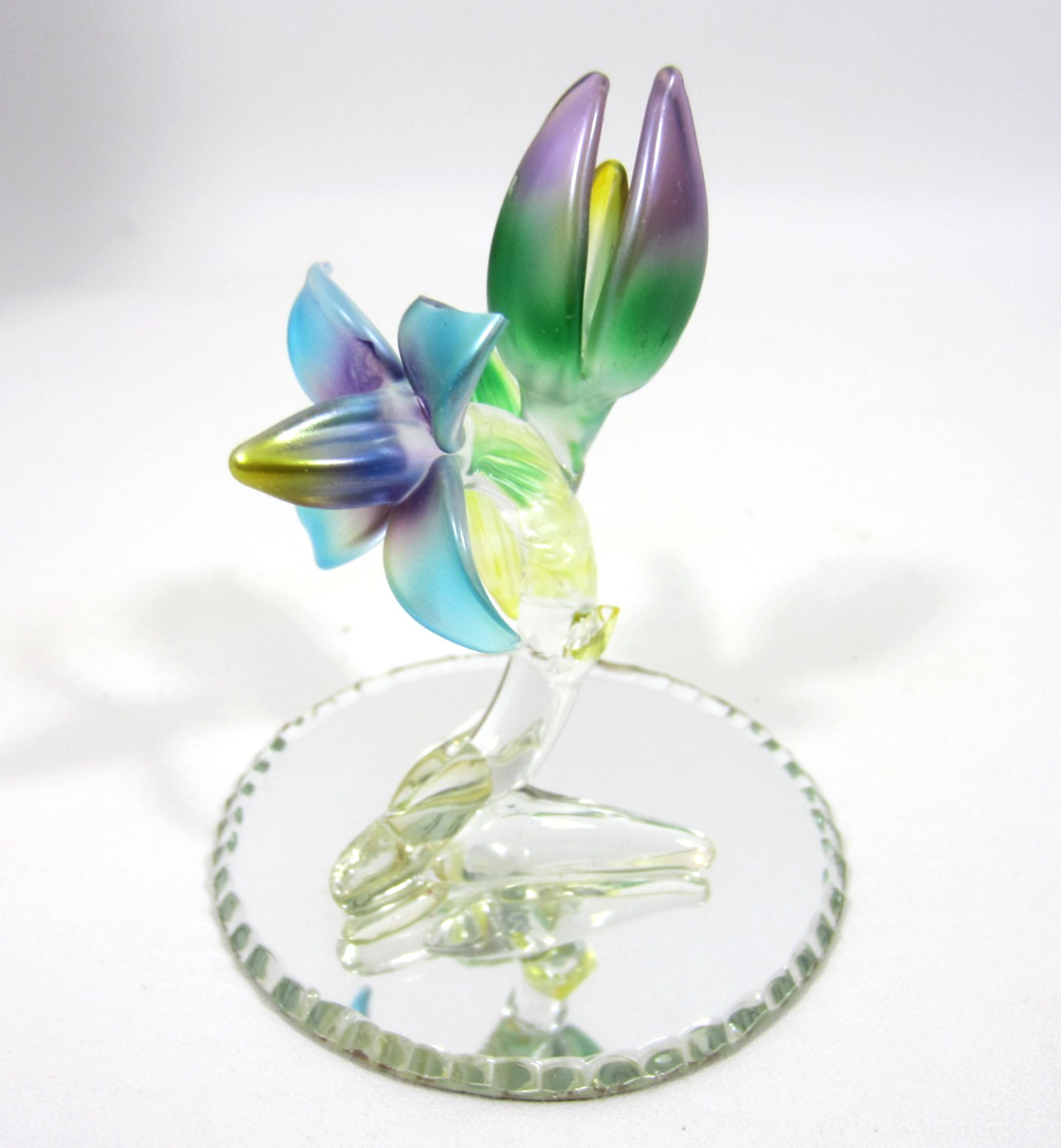 Vintage 90s Frosted Lampwork Glass Tulip Lily Flower Figure Mirror 4″ in Box NEW