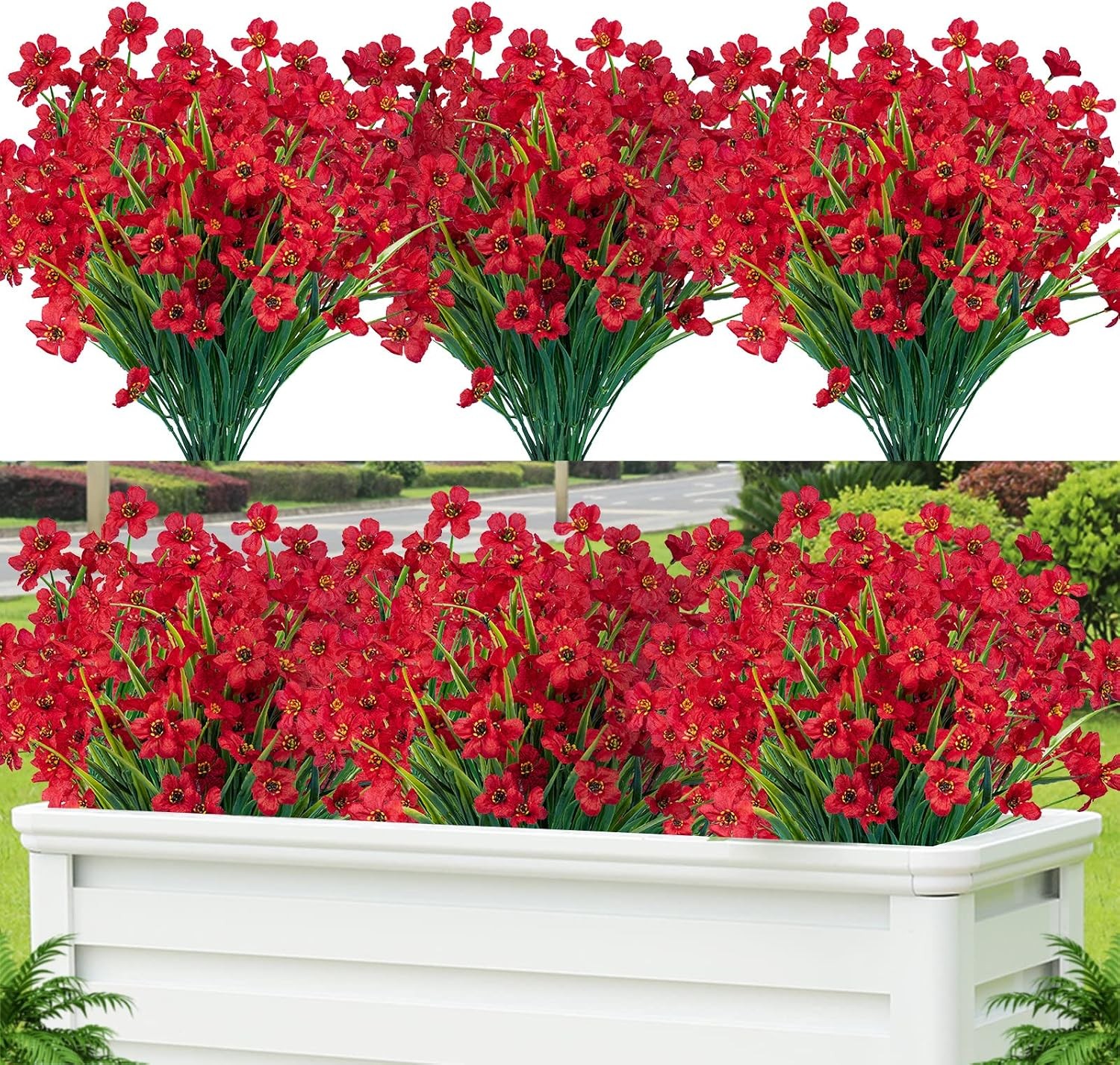 24 Pcs Artificial Flowers UV Resistant, Faux Plastic Shrubs Outdoor Decor