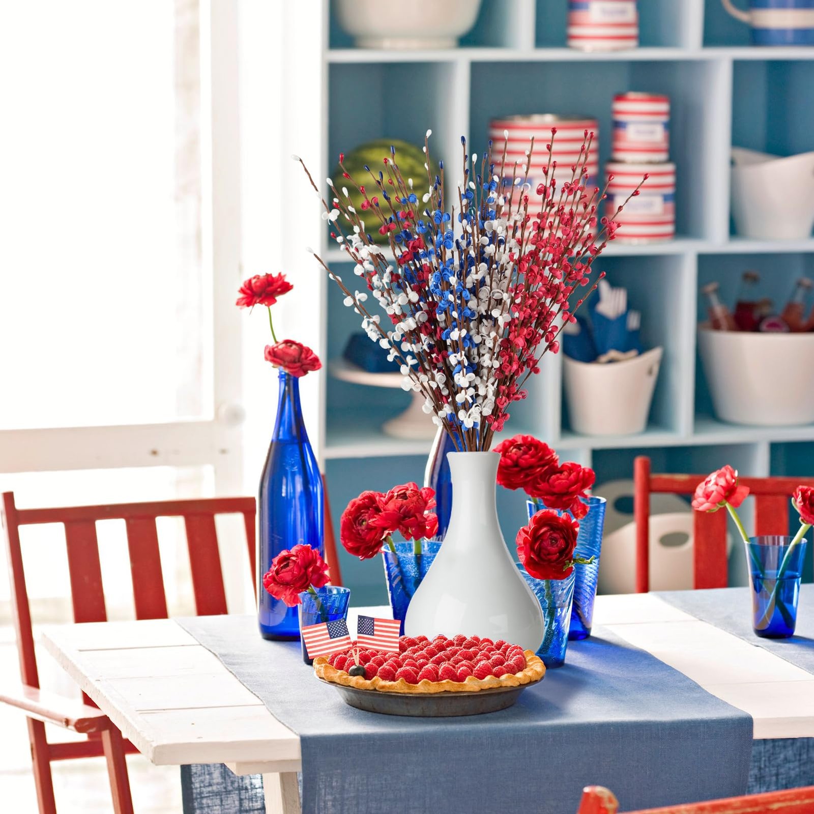 12 Pcs 4th of July Artificial Flowers for Decoration,Red White and Blue Flora…