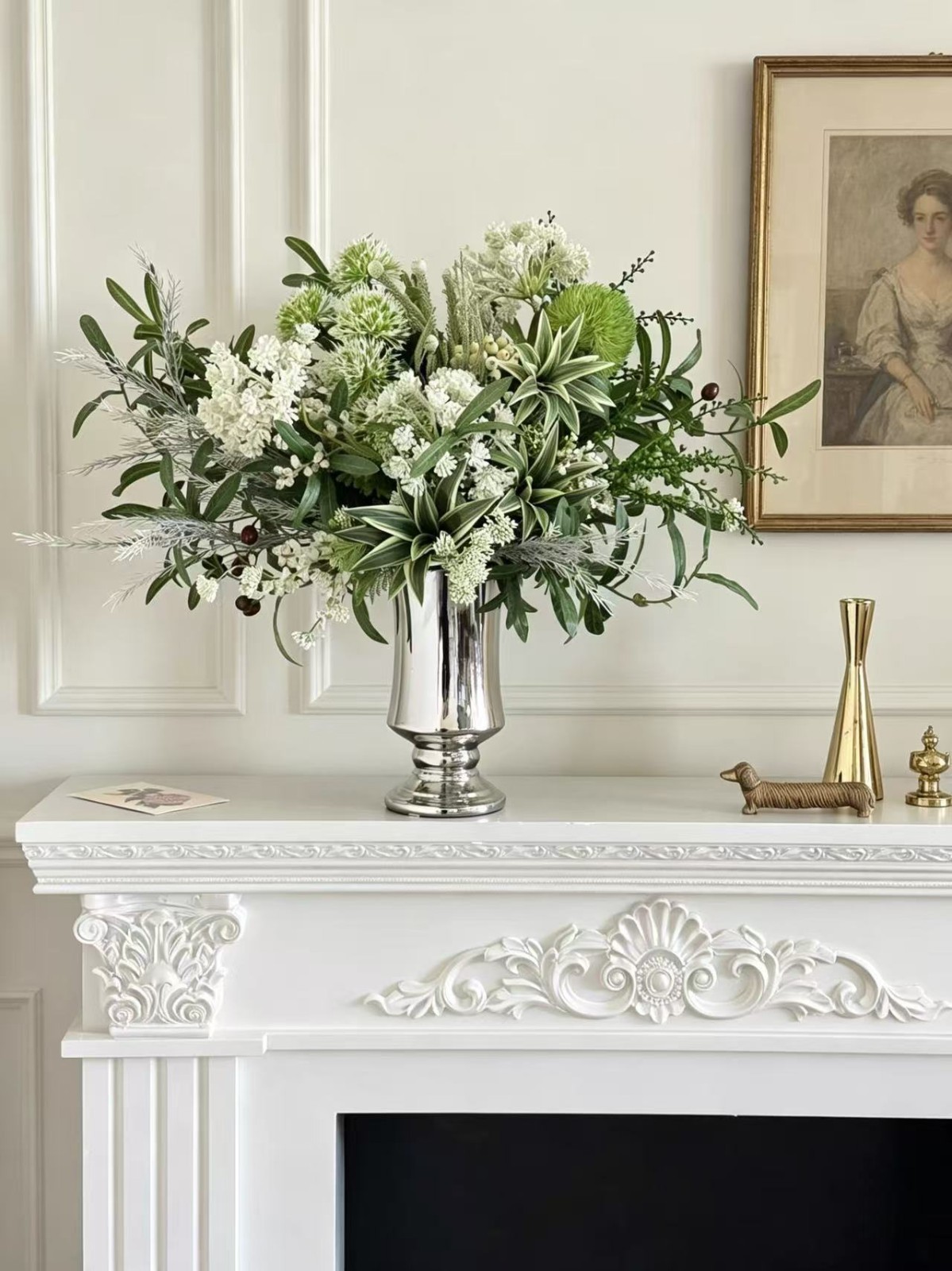 French Country White Green Floral Arrangement Luxury Home Decor