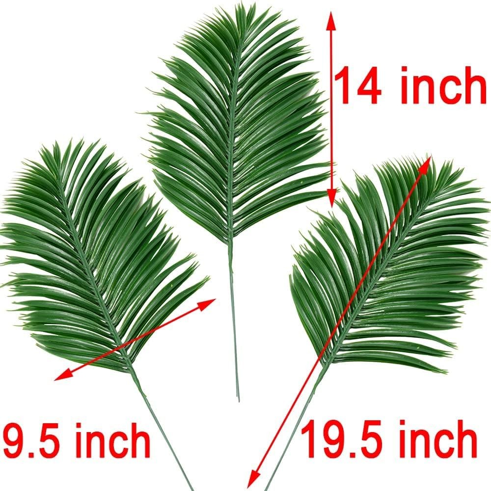 24 PCS Artificial Palm Leaves Tropical Plants Faux Fake Fronds Luau Decor