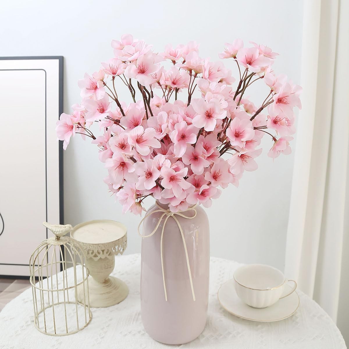 4 Pcs Artificial Cherry Blossom Flower Branches, Bulk Silk Faux Flowers Real Tou