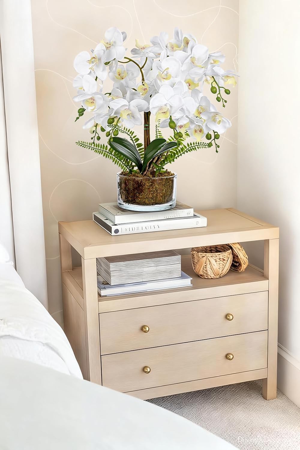 White Orchids Artificial Flowers 16.5″ Faux Orchids Plant in Pot Fake Flower