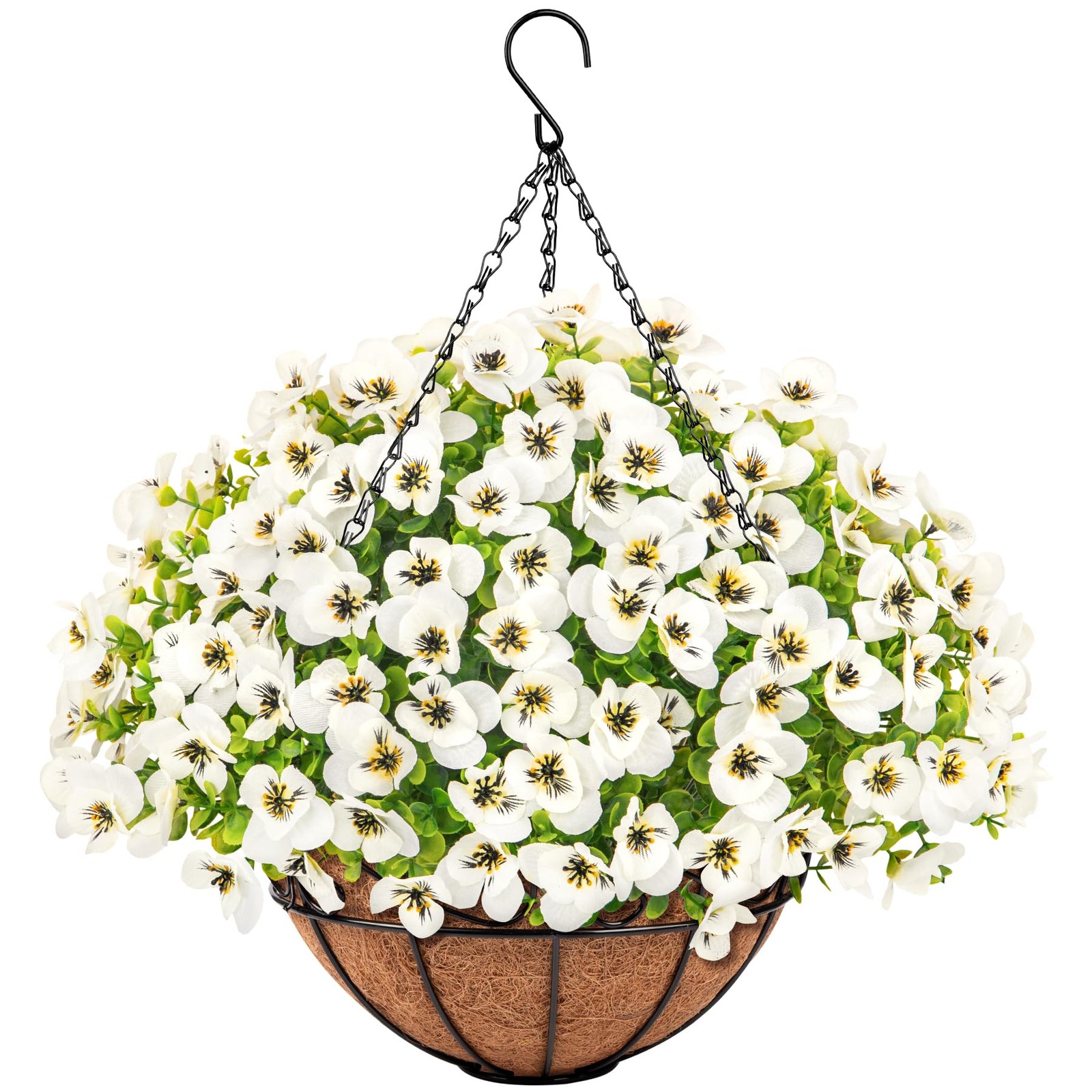 Artificial Hanging Flowers with Baskets for Outdoors, Fake Silk Pansy Flowers…