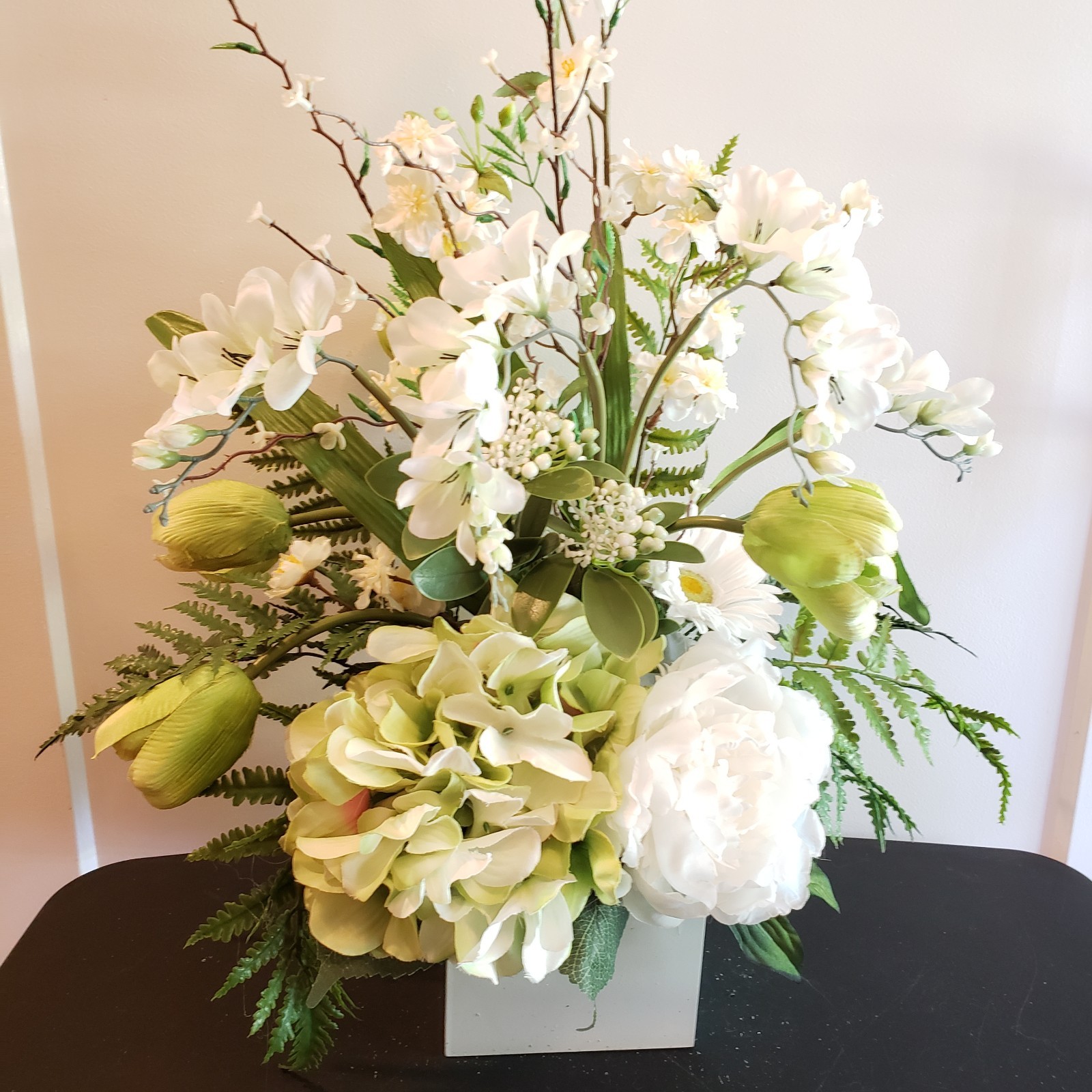 Green and White Floral Arrangement, Large Spring floral, Elegant Hydrangea