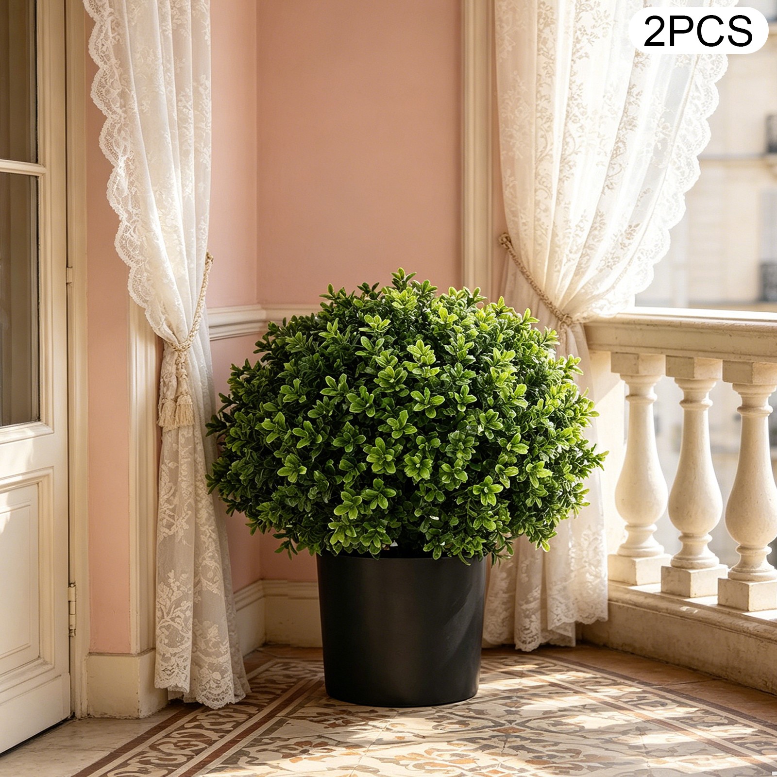 2pcs 22″ Artificial Boxwood Topiary Ball Tree UV-protected leaves Indoor/Outdoor