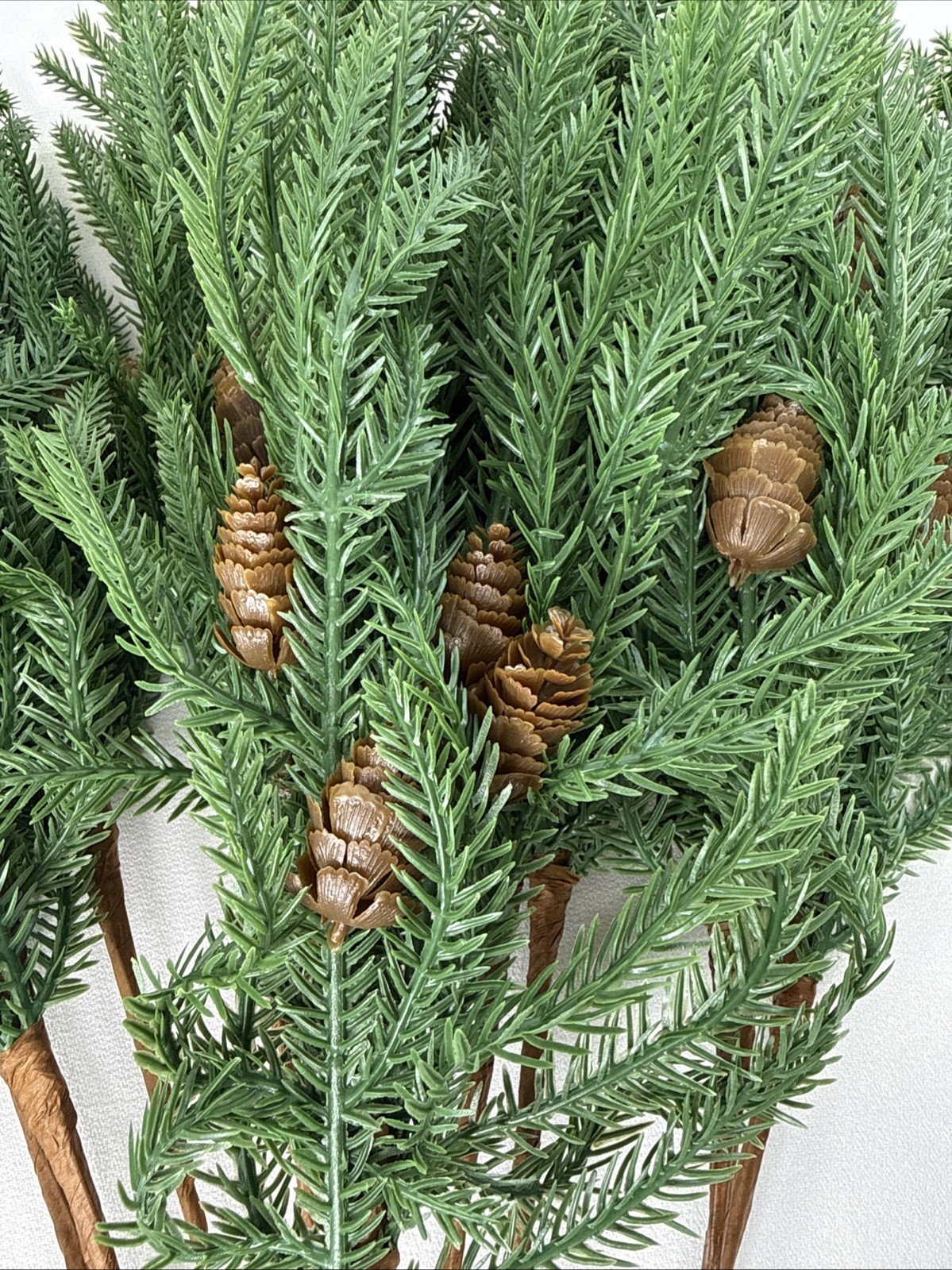12 PC Artificial Plastic Norfolk Pine Branches with Pine Cones, 17 1/4” Pieces