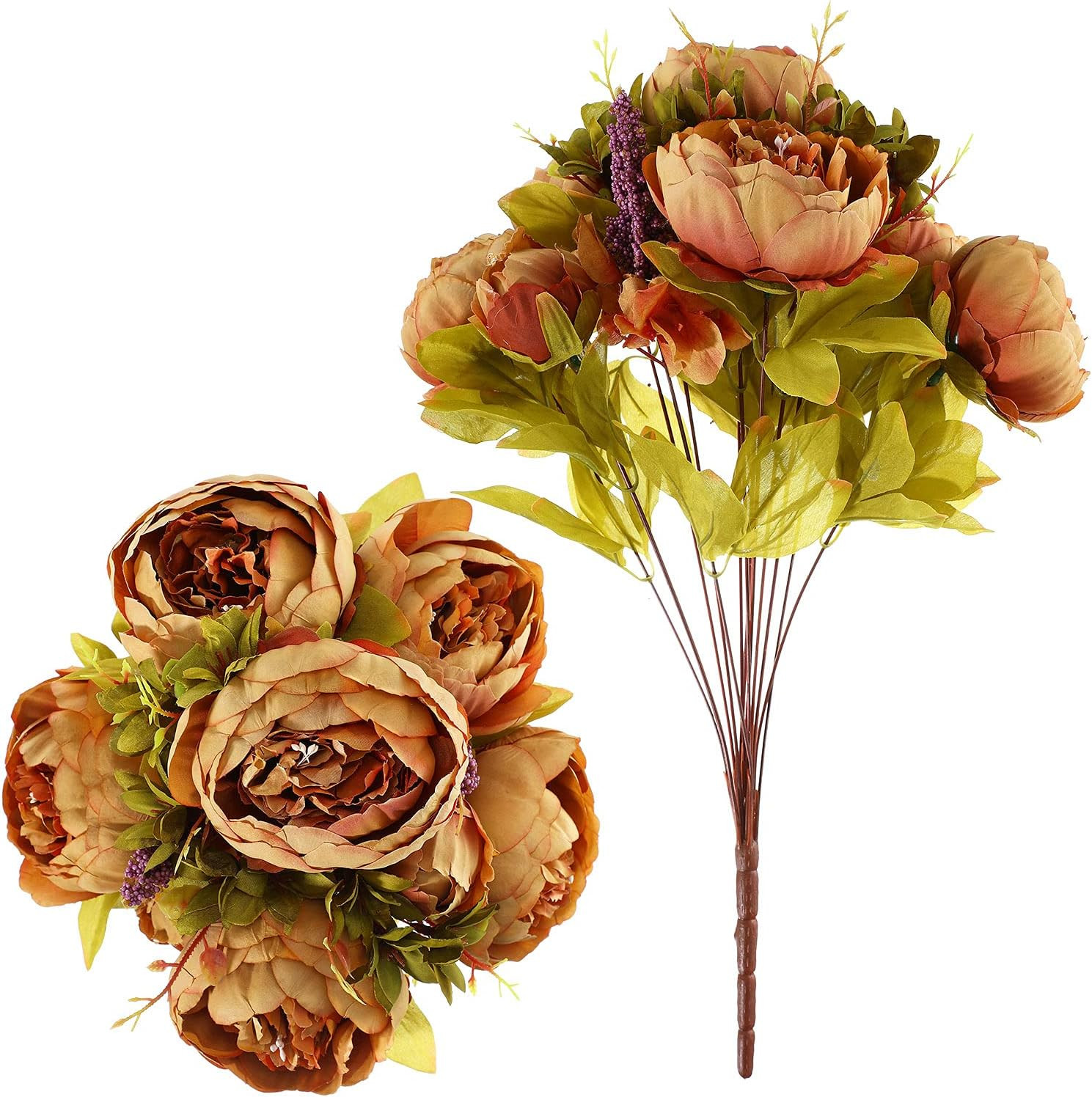 2 Bunches Artificial Silk Peony Vintage Flower Bouquet for Party Home Table Cent