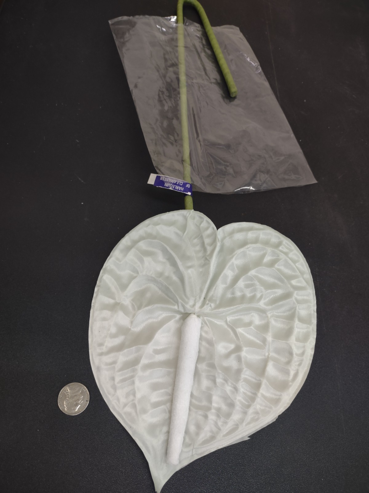 Giant Tropical Anthurium Flower, White Satin, Bendable/Posable Wired Stem
