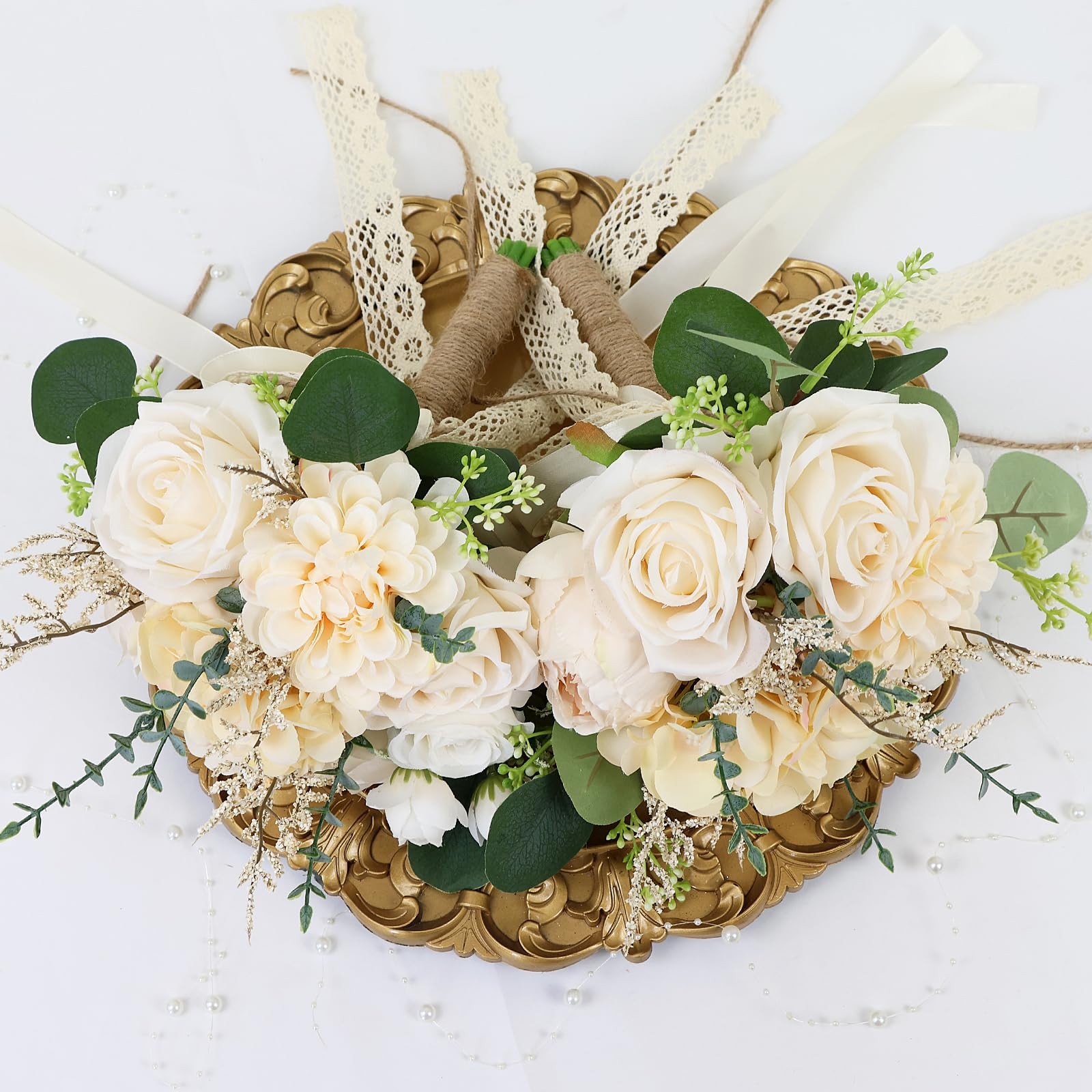 Set of 2 Bridesmaid Bouquets for Wedding, 9 Inch Boho Bridesmaid Flowers for …