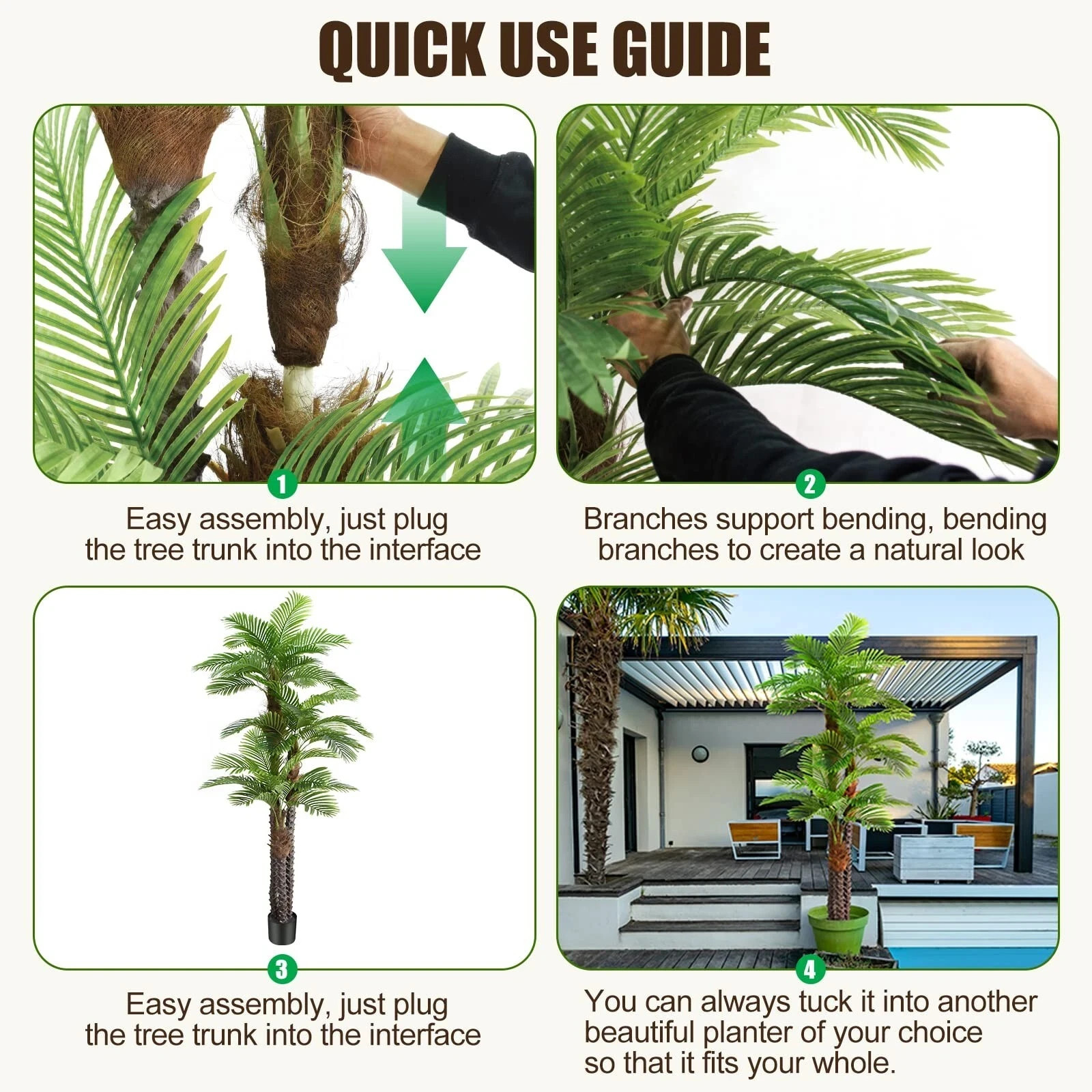 8.5ft Tall Artificial Palm Tree for Outdoors – Triple Phoenix Palm, UV Resist…