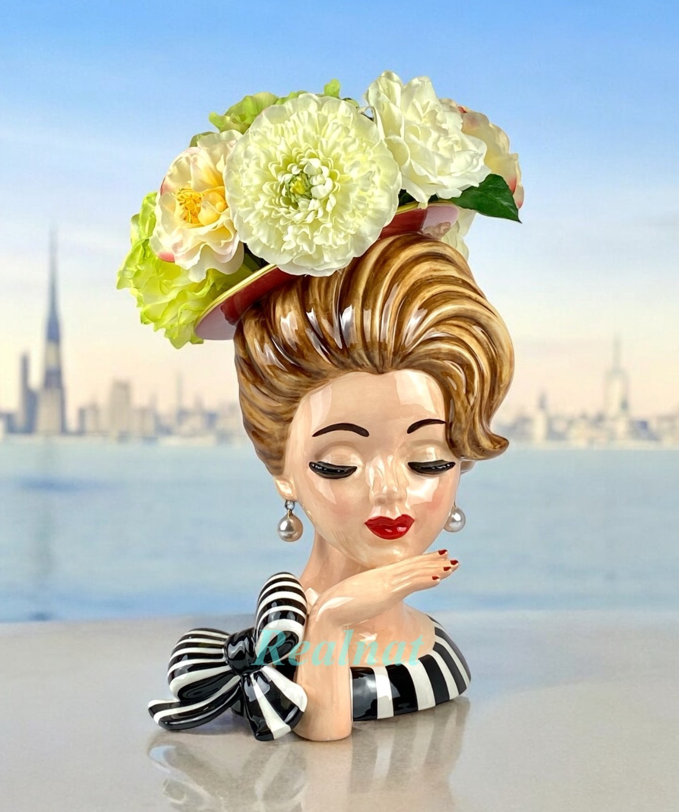 MacKenzie-Childs Ceramic Lady Portrait Vase 11.5″ Tall New No Box
