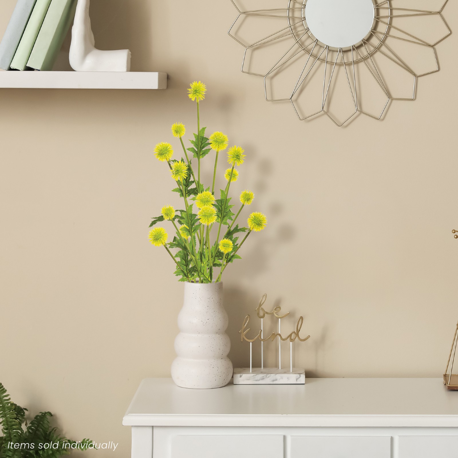 Globe Thistle Artificial Floral Spray – 28.25″ – Yellow